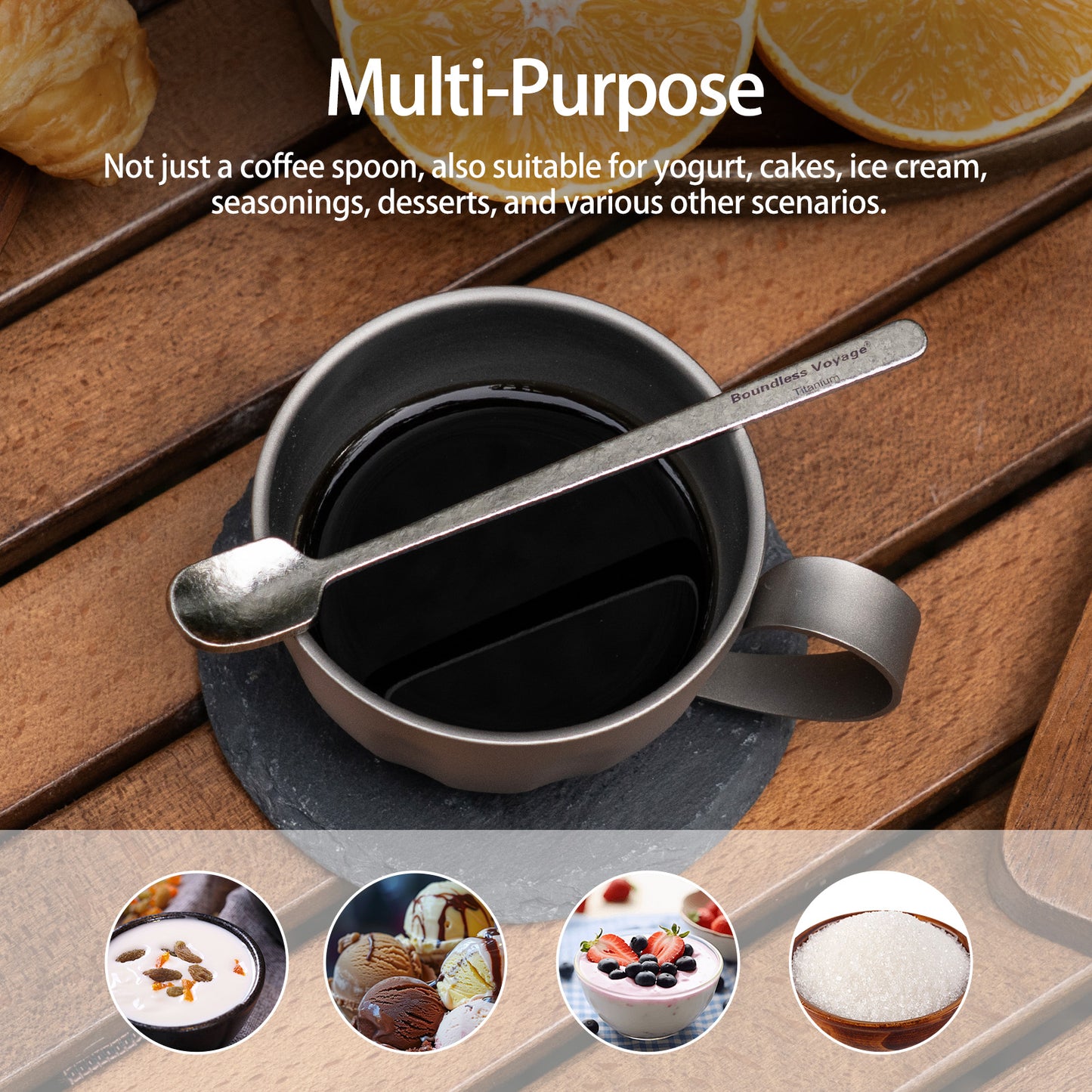 Boundless Voyage TA1 Titanium Mini Coffee Spoon – Ultralight Reusable Espresso & Dessert Spoon for Home, Office, Travel & Camping