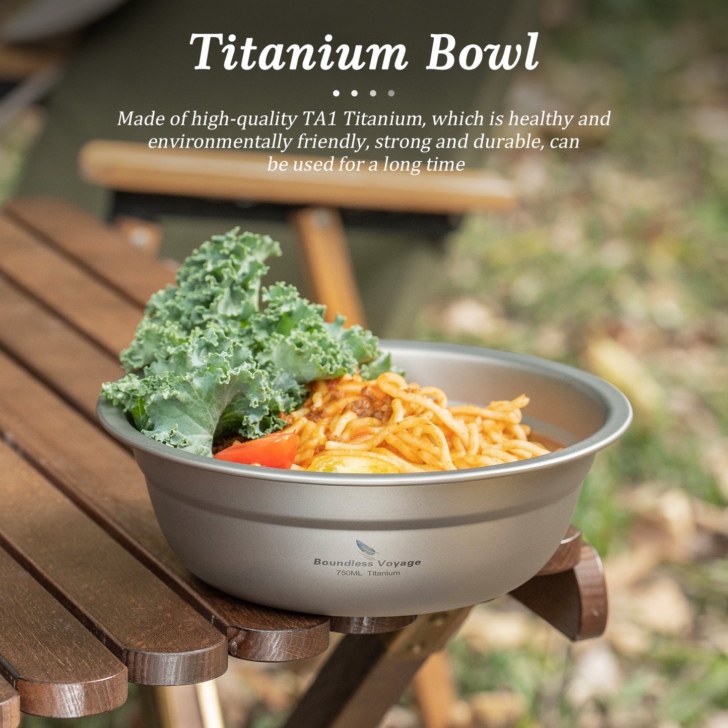 Boundless Voyage 750ml Titanium Bowl – Ultralight Camping Rice, Soup & Salad Bowl for Hiking, Travel & Outdoor Dining