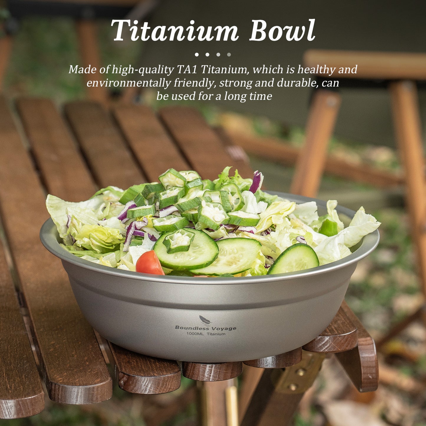 Boundless Voyage Titanium Bowl Rice Soup Salad Serving Bowl Ultralight Outdoor Camping Travel Durable Portable Tableware 1000ML