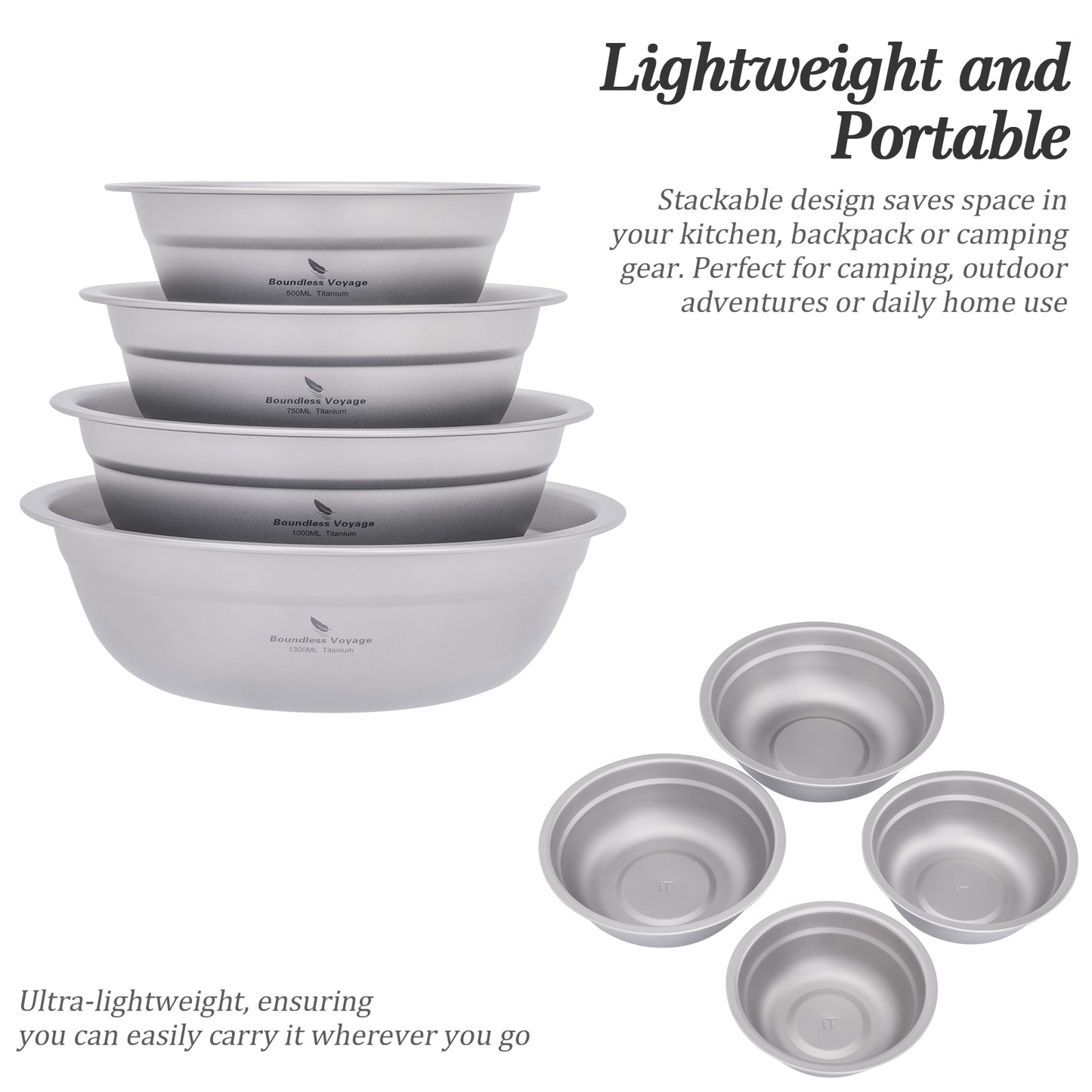 Boundless Voyage Titanium Bowl Rice Soup Salad Serving Bowl Ultralight Outdoor Camping Travel Durable Portable Tableware Set  500ML/750ML/1000ML