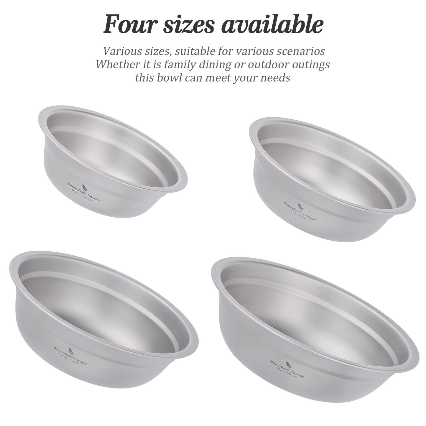 Boundless Voyage Titanium Bowl Rice Soup Salad Serving Bowl Ultralight Outdoor Camping Travel Durable Portable Tableware Set  500ML/750ML/1000ML