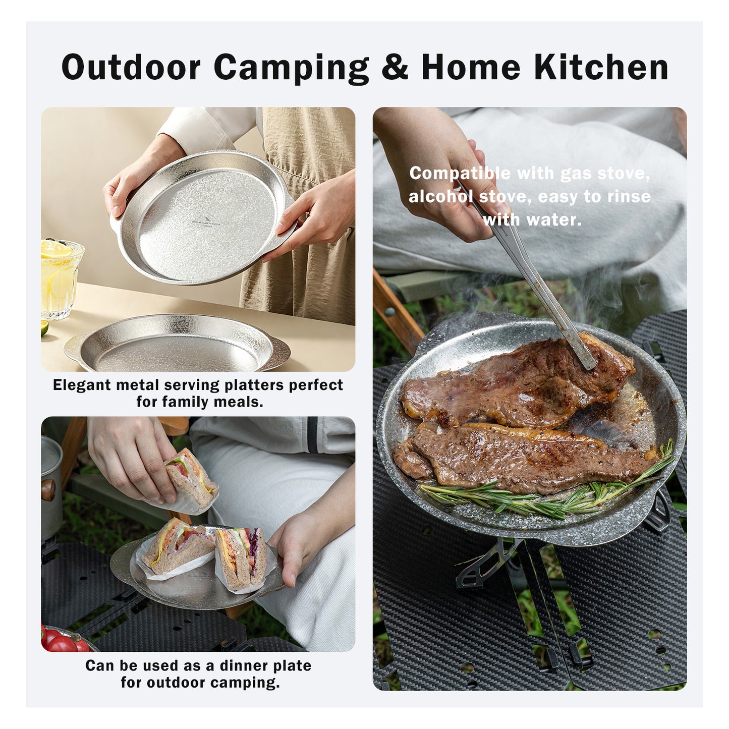 Boundless Voyage 19.4cm Titanium Camping Plate with Handles – Ultralight Stackable Dinner Plate for Outdoor, Picnic & Travel