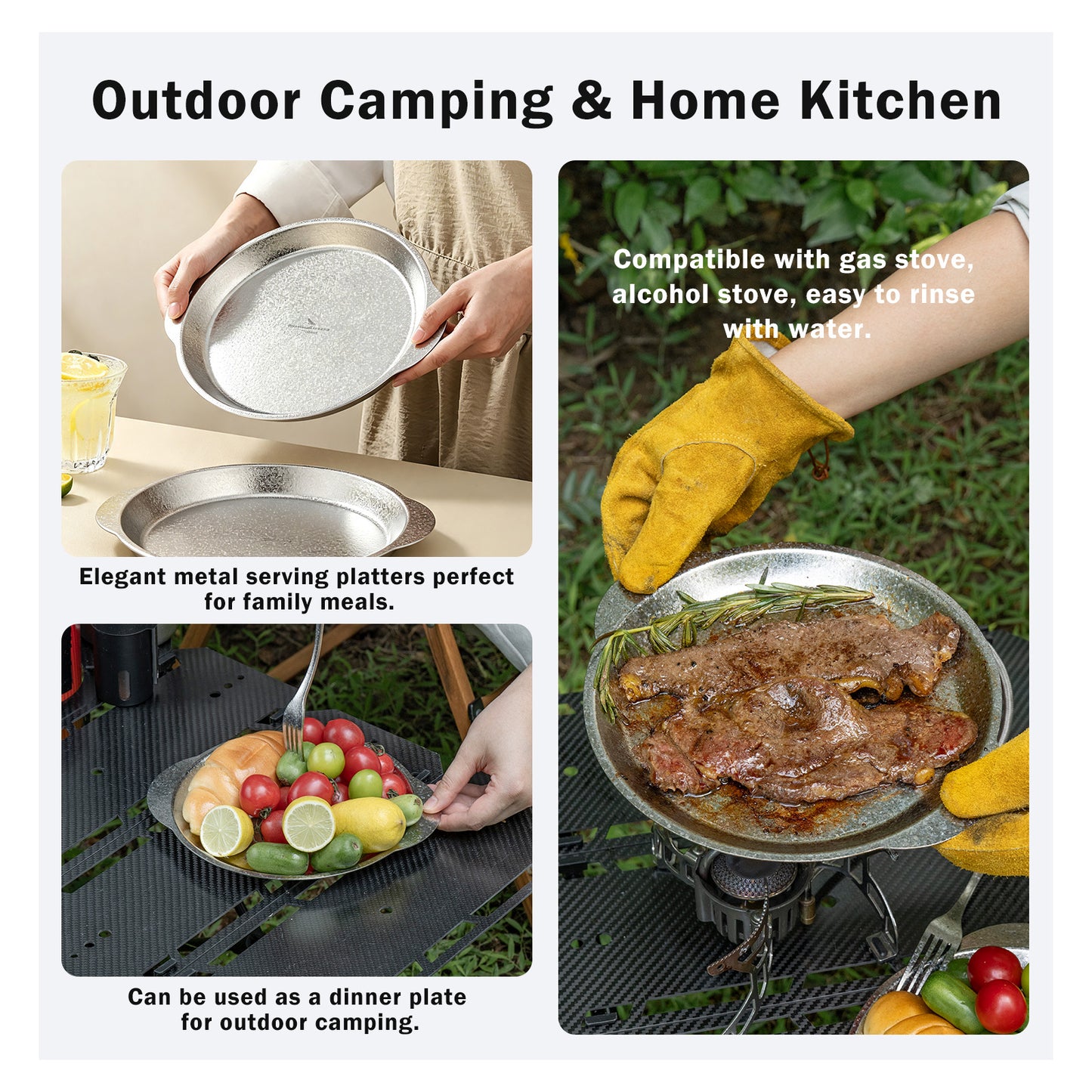 Boundless Voyage 23.2cm Titanium Camping Plate with Handles – Ultralight Stackable Dinner Plate for Outdoor, Picnic & Travel