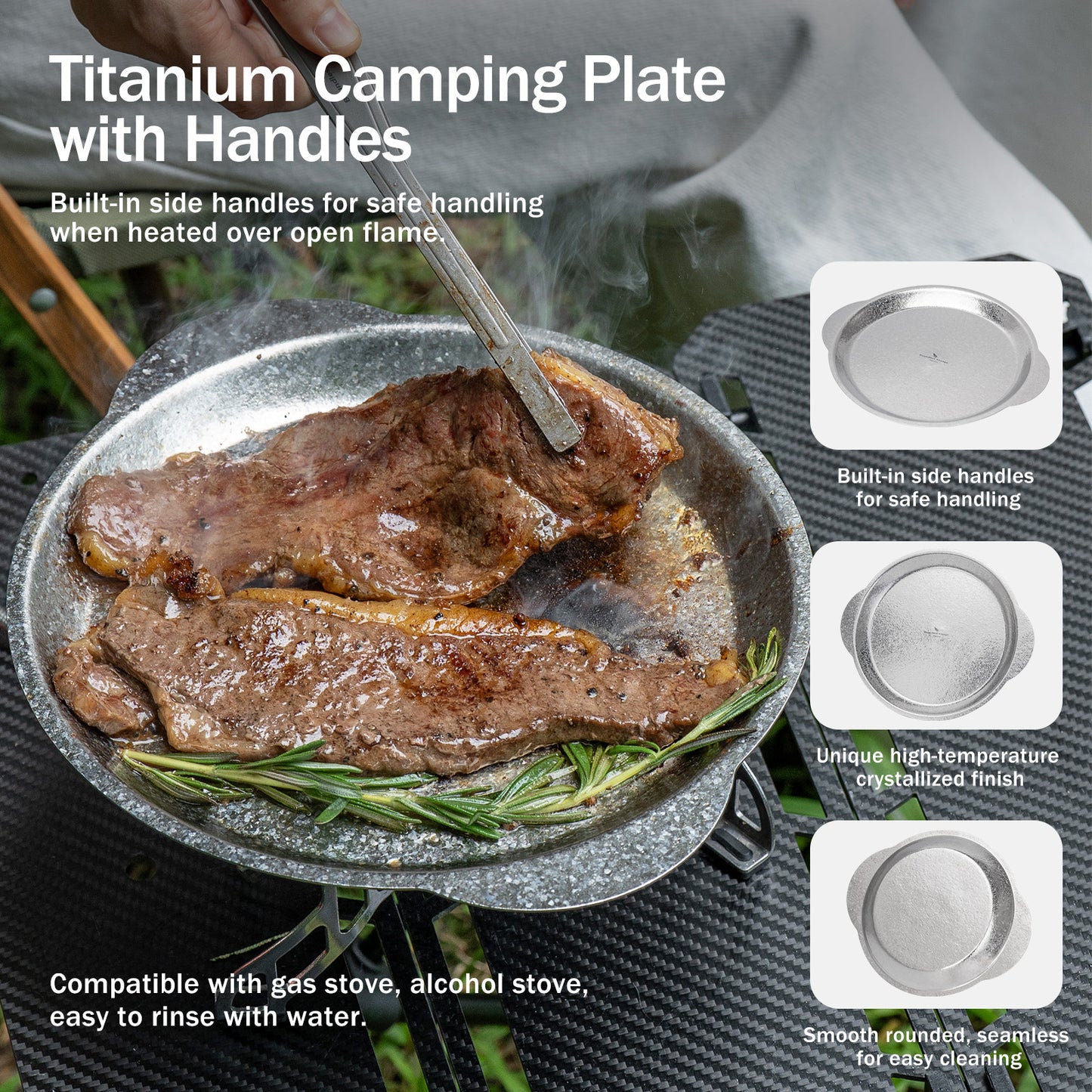 Boundless Voyage 27.3cm Titanium Camping Plate with Handles – Lightweight Stackable Dinner & Serving Plate for Outdoor, Picnic & Travel