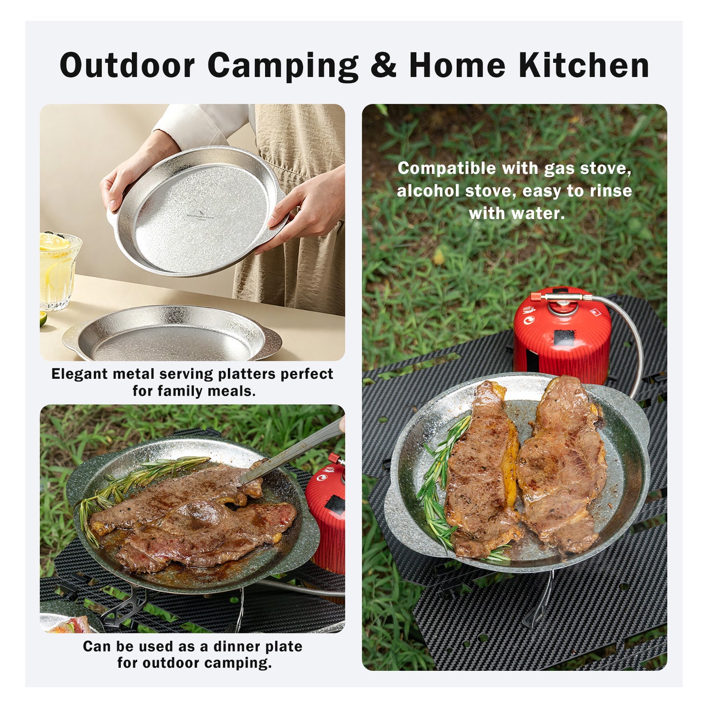 Boundless Voyage 27.3cm Titanium Camping Plate with Handles – Lightweight Stackable Dinner & Serving Plate for Outdoor, Picnic & Travel