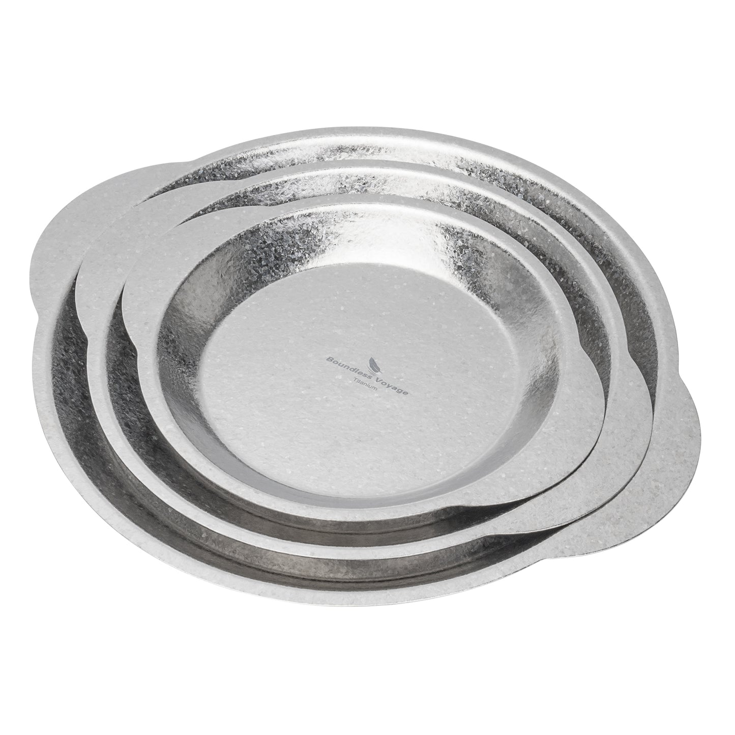 Boundless Voyage 3-Piece Titanium Camping Plate Set with Handles – Stackable TA1 Dinner & Serving Plates for Outdoor, Picnic & Travel