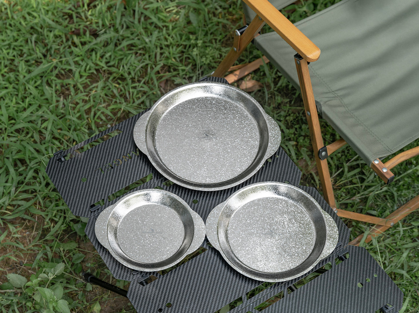 Boundless Voyage 3-Piece Titanium Camping Plate Set with Handles – Stackable TA1 Dinner & Serving Plates for Outdoor, Picnic & Travel