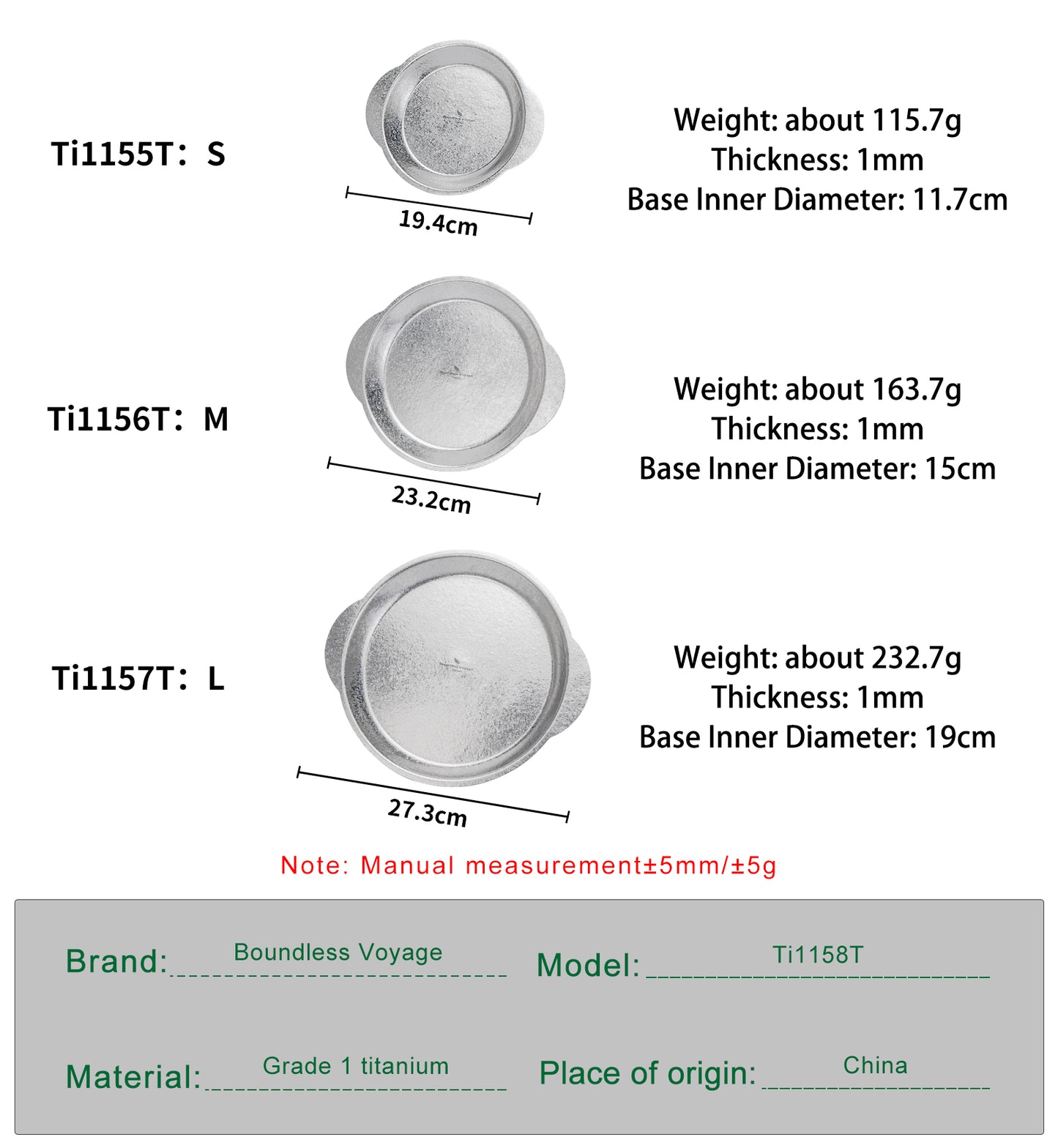 Boundless Voyage 3-Piece Titanium Camping Plate Set with Handles – Stackable TA1 Dinner & Serving Plates for Outdoor, Picnic & Travel