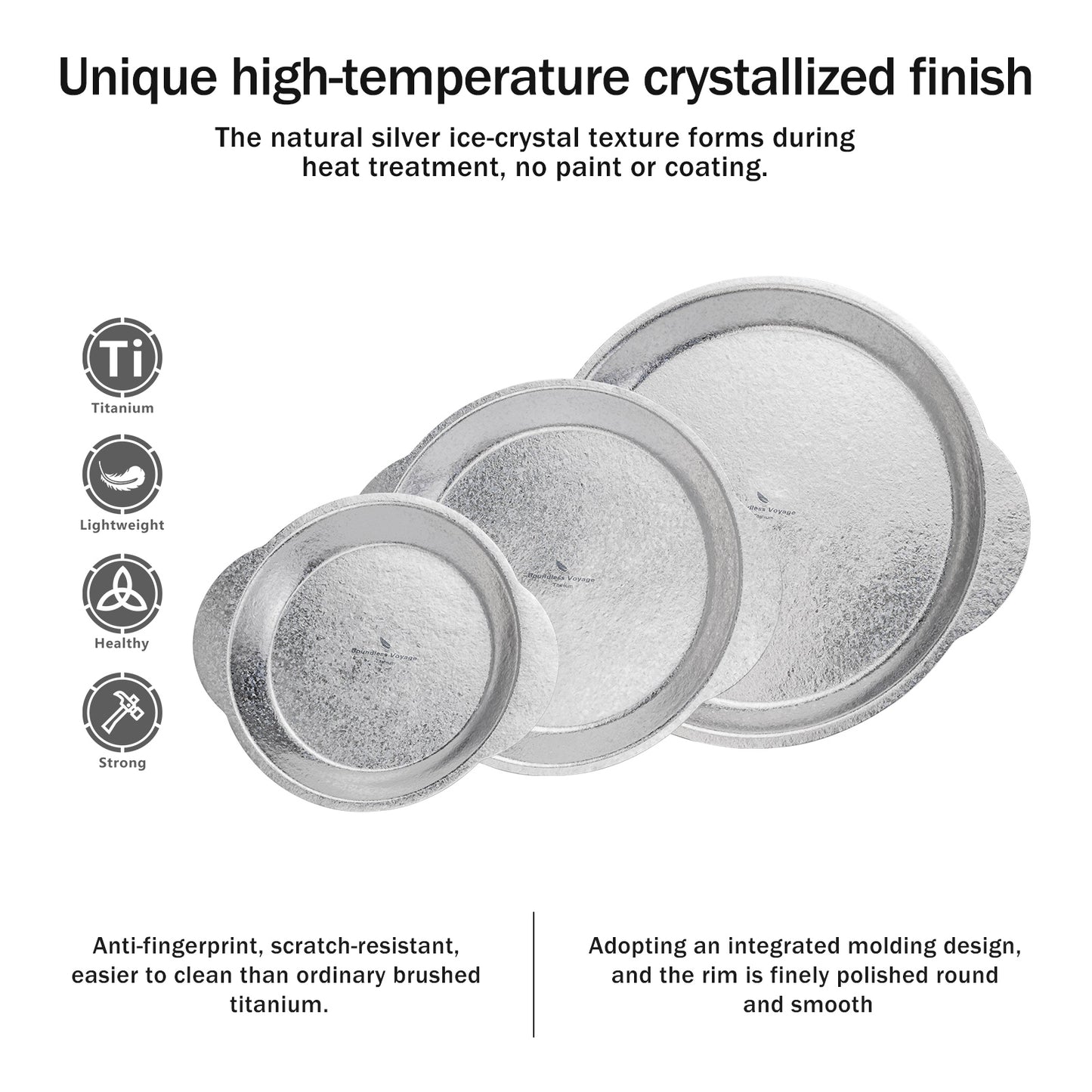 Boundless Voyage 3-Piece Titanium Camping Plate Set with Handles – Stackable TA1 Dinner & Serving Plates for Outdoor, Picnic & Travel
