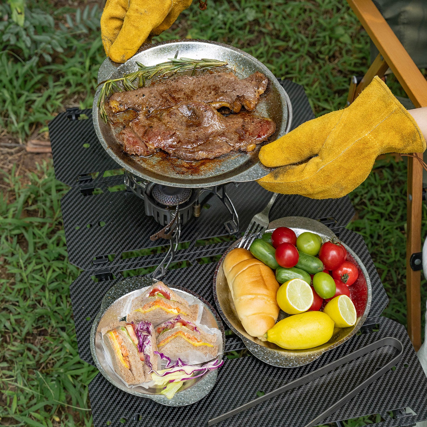 Boundless Voyage 3-Piece Titanium Camping Plate Set with Handles – Stackable TA1 Dinner & Serving Plates for Outdoor, Picnic & Travel
