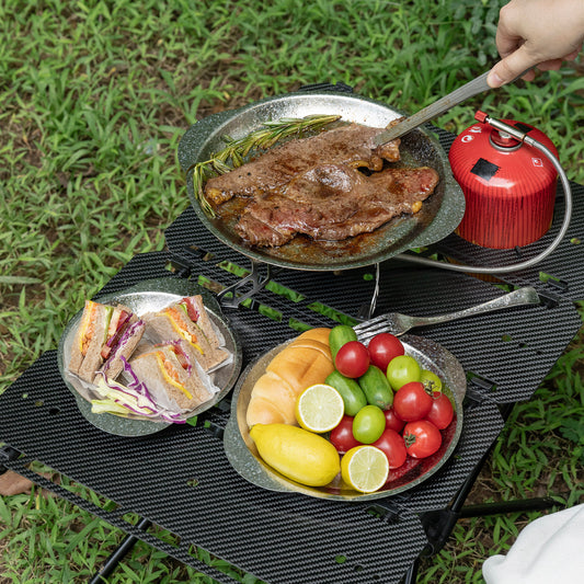 Boundless Voyage 3-Piece Titanium Camping Plate Set with Handles – Stackable TA1 Dinner & Serving Plates for Outdoor, Picnic & Travel