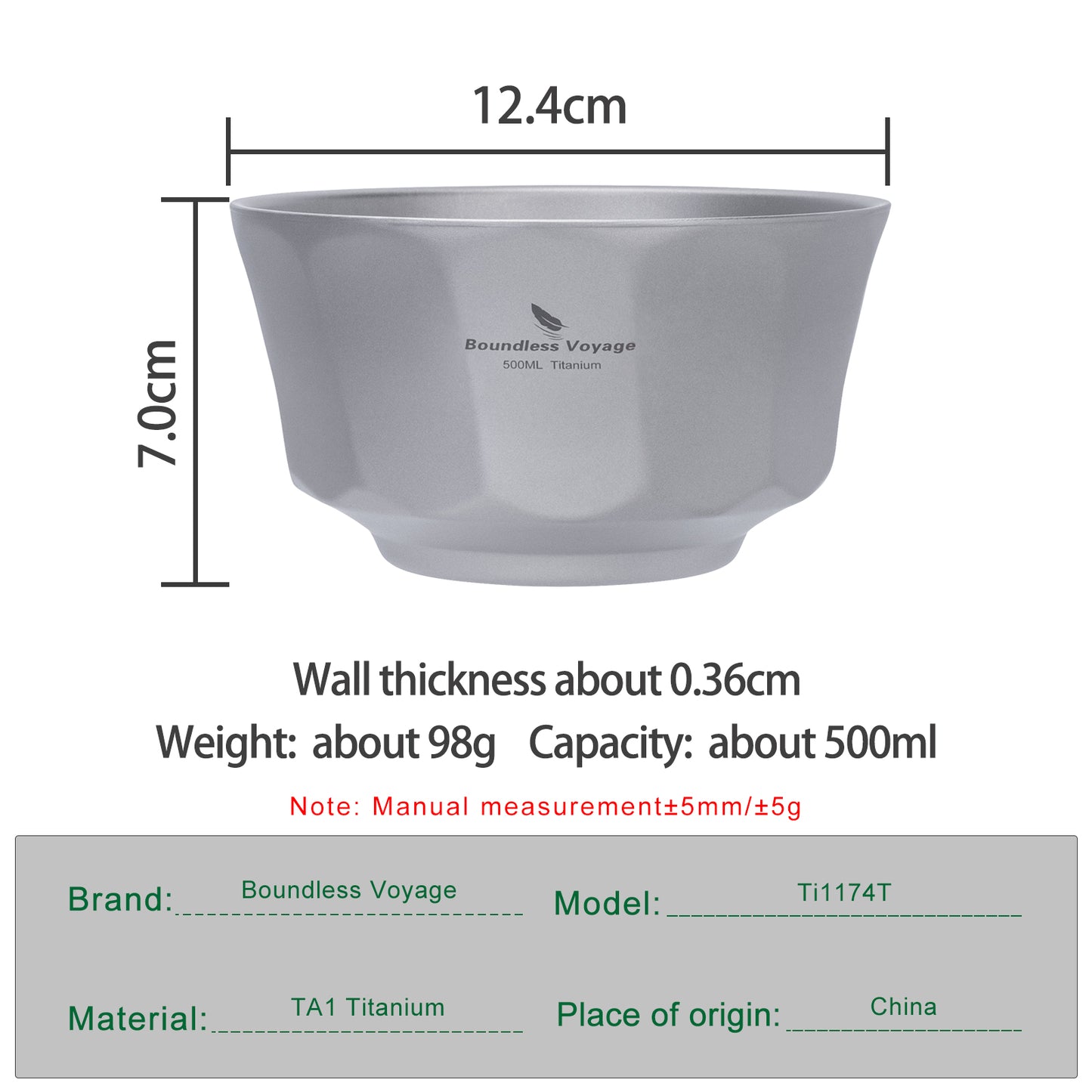 Boundless Voyage 500ml Titanium Double-Walled Bowl – Anti-Scalding, Lightweight & Rust-Proof for Camping, Hiking, Outdoor & Home Use