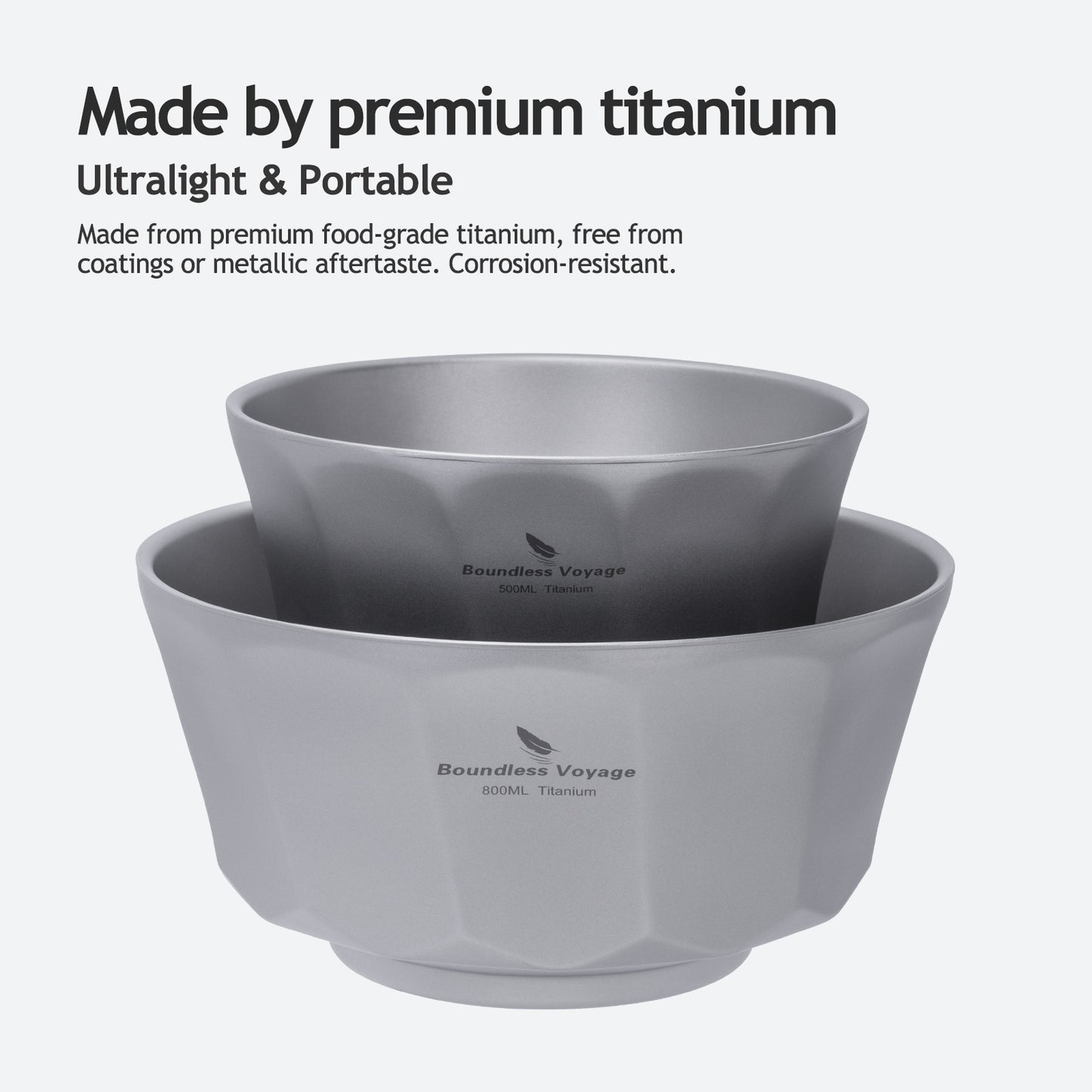 Boundless Voyage Titanium Double-Walled Bowl 500ml & 800ml Anti-Scalding Lightweight, Rust-Proof, for Camping, Hiking, Outdoor & Home Use