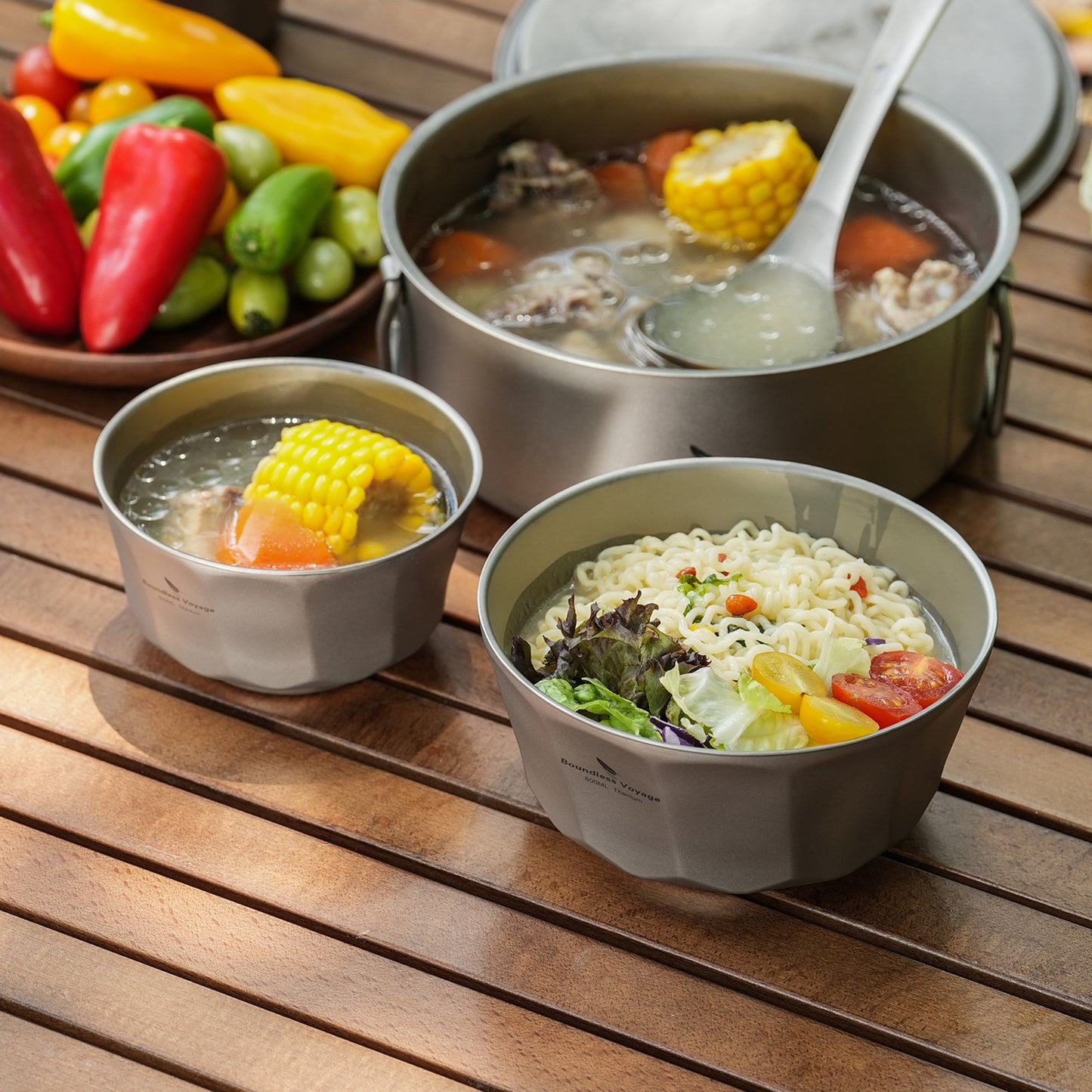 Boundless Voyage Titanium Double-Walled Bowl 500ml & 800ml Anti-Scalding Lightweight, Rust-Proof, for Camping, Hiking, Outdoor & Home Use