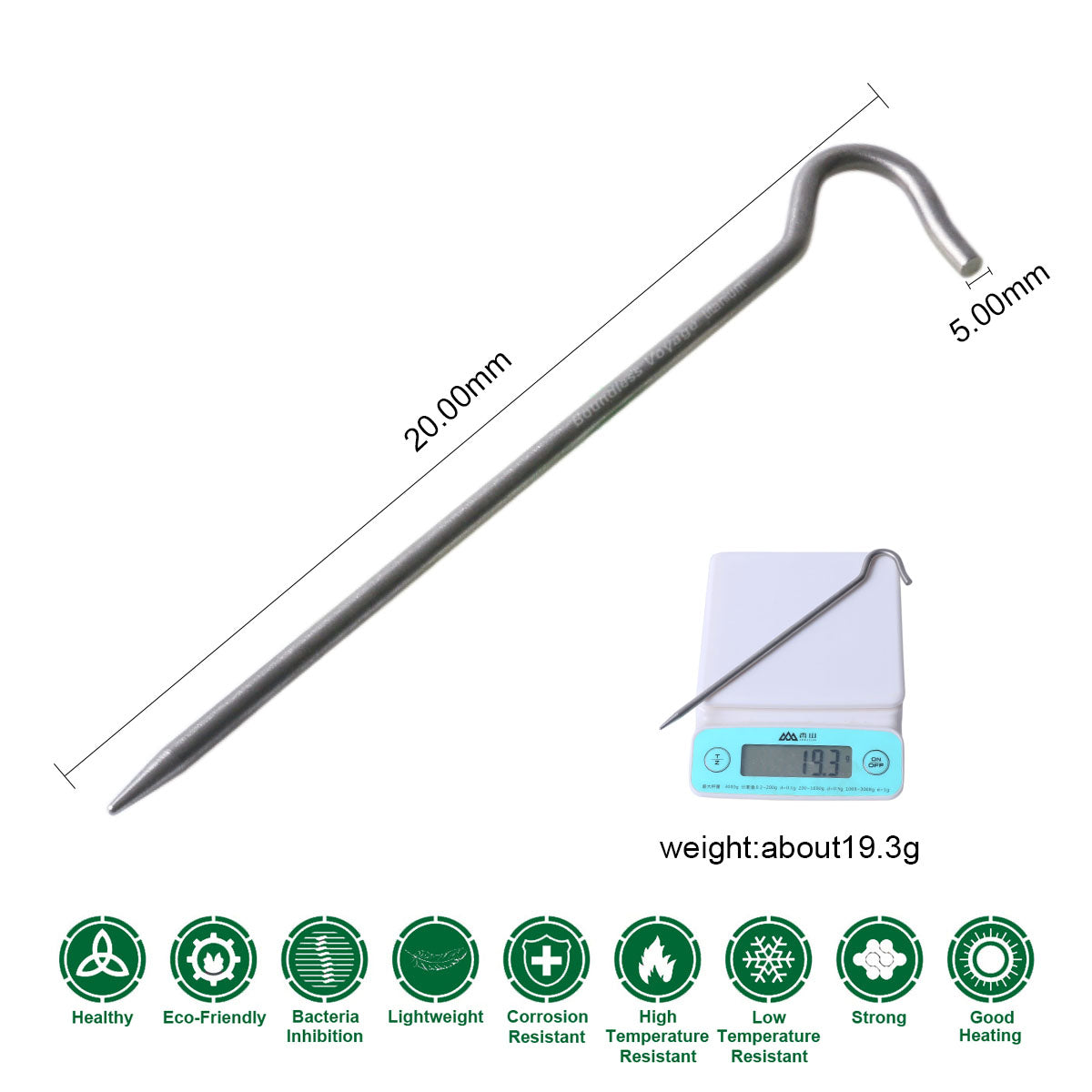 Boundless Voyage Outdoor 6pcs Titanium alloy Tent Pegs Ultralight 200mm Long 5mm Thicken Camping Tent Accessories Stakes Nail Ground Pin