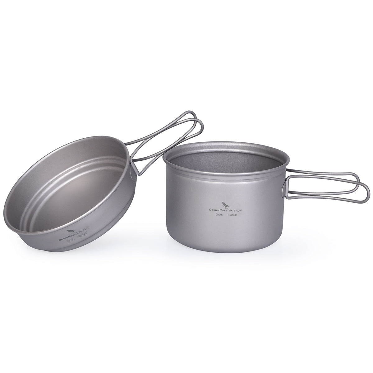 Boundless Voyage Outdoor Titanium Pot Pan Set 500ml+900ml with Lid Folding Handle Camping Hiking Picnic Ultralight Tableware