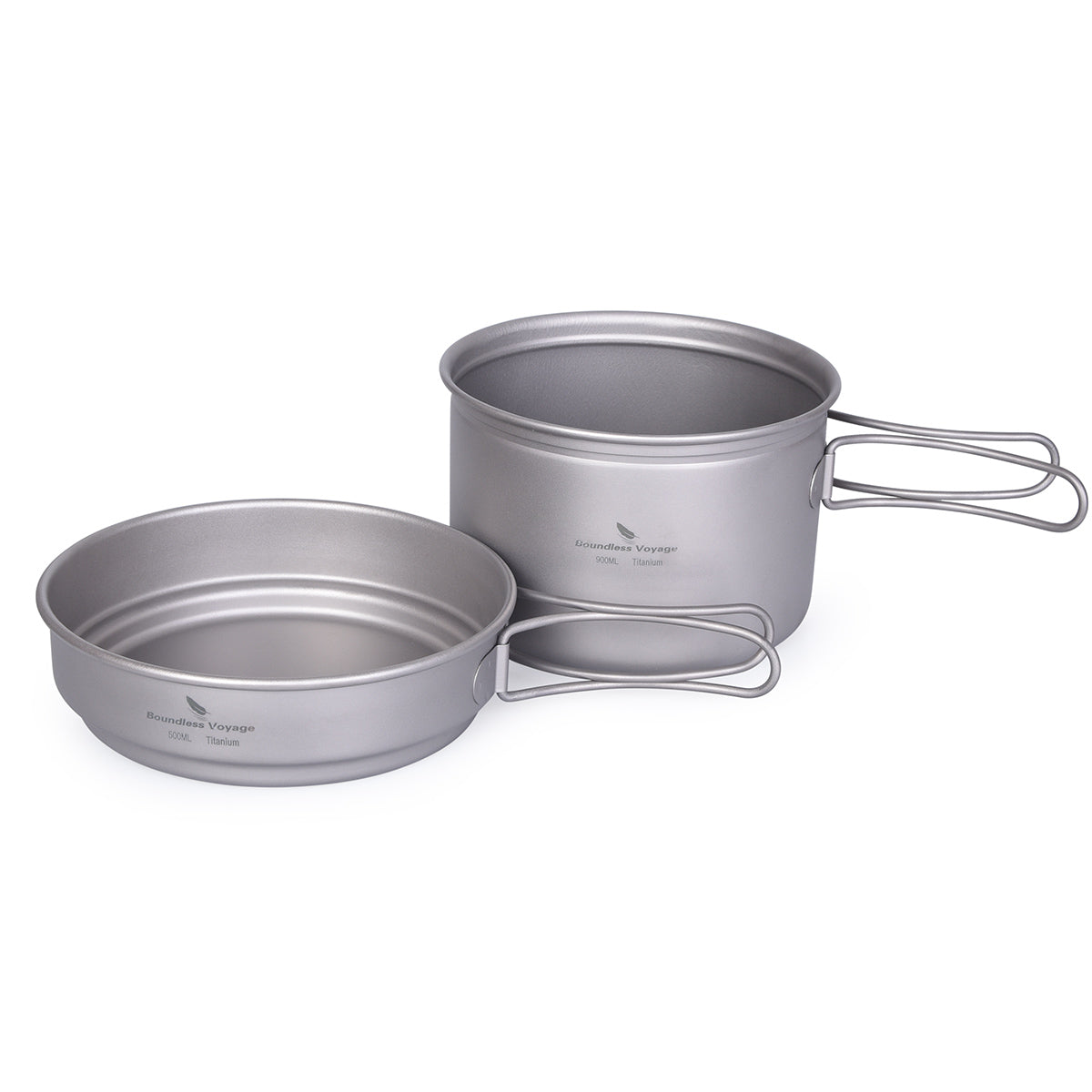 Boundless Voyage Outdoor Titanium Pot Pan Set 500ml+900ml with Lid Folding Handle Camping Hiking Picnic Ultralight Tableware