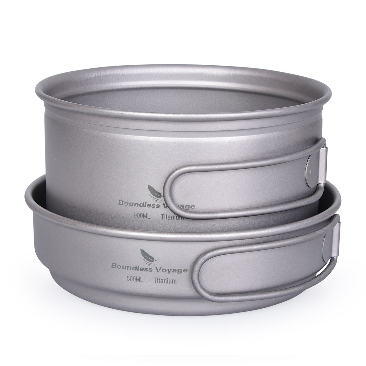 Boundless Voyage TA1 Titanium Camping Cookware Set – 500ml + 900ml + 1080ml Ultralight Pot & Bowl Mess Kit with Folding Handles