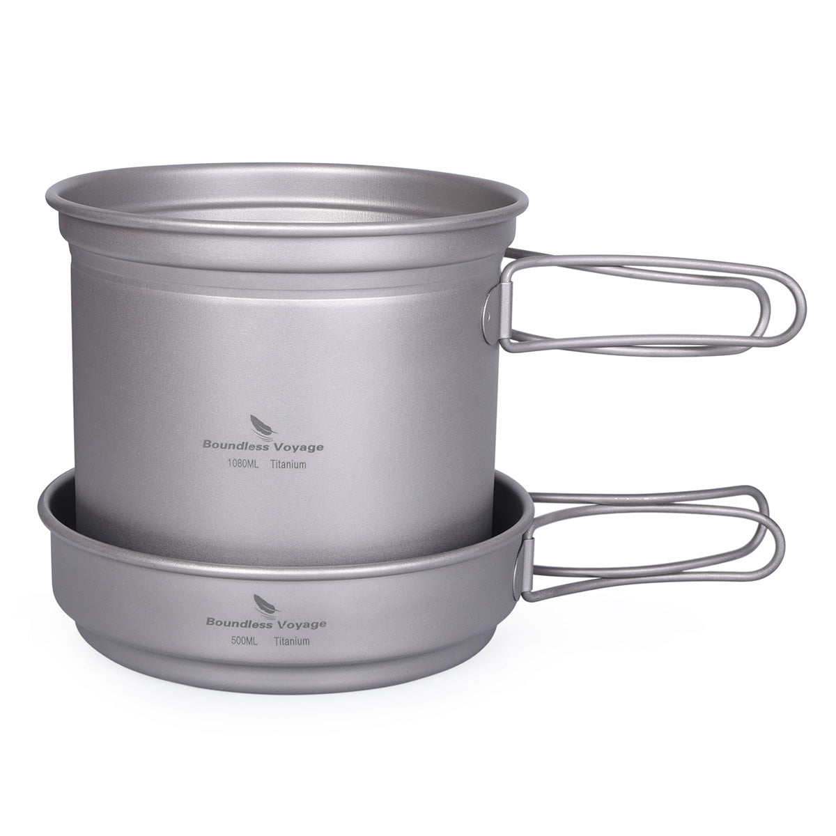 Boundless Voyage Outdoor Titanium Pot Pan Set with Folding Handle Camping Soup Bowl Mug Dish Mess Kit