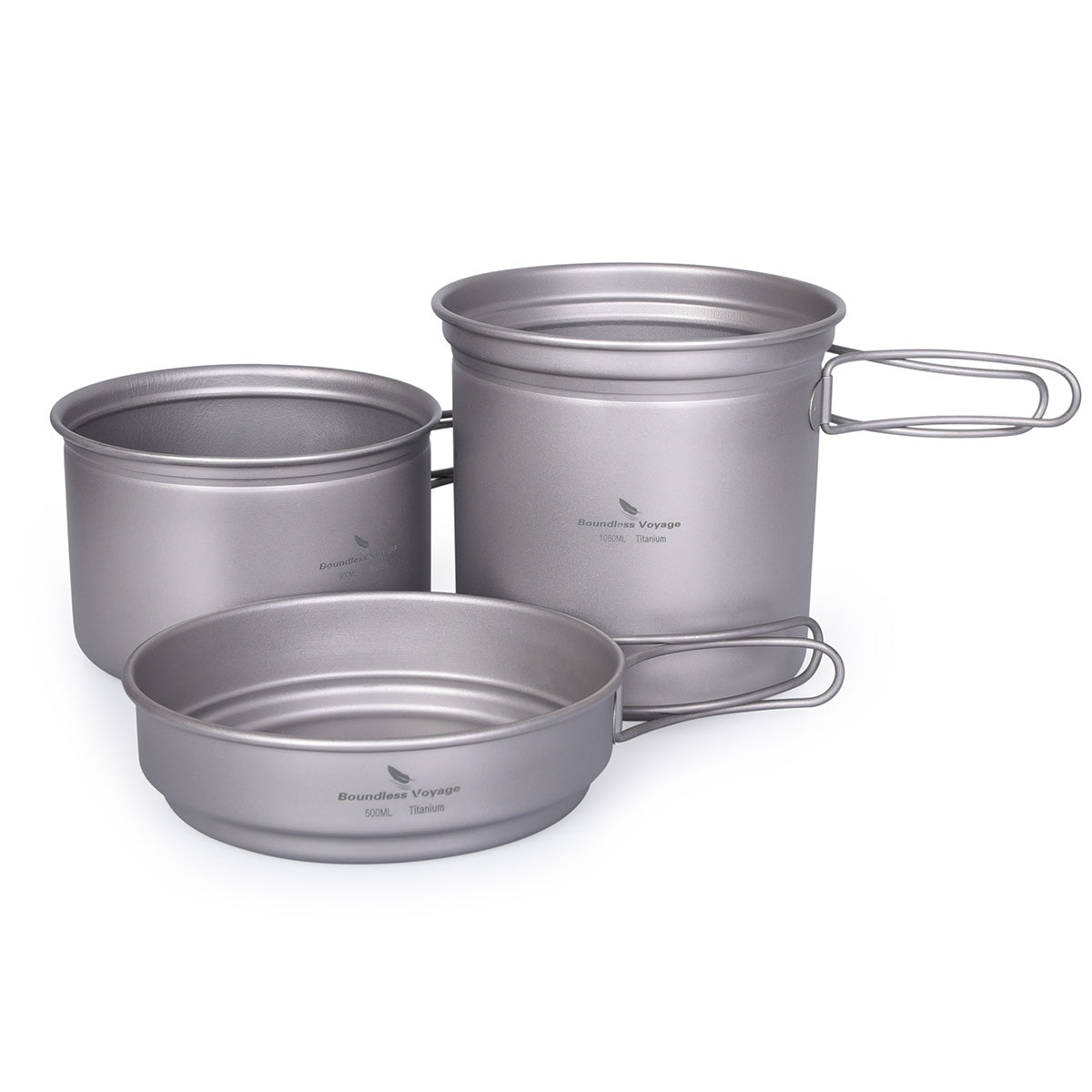 Boundless Voyage Outdoor Titanium Pot Pan Set with Folding Handle Camping Soup Bowl Mug Dish Mess Kit