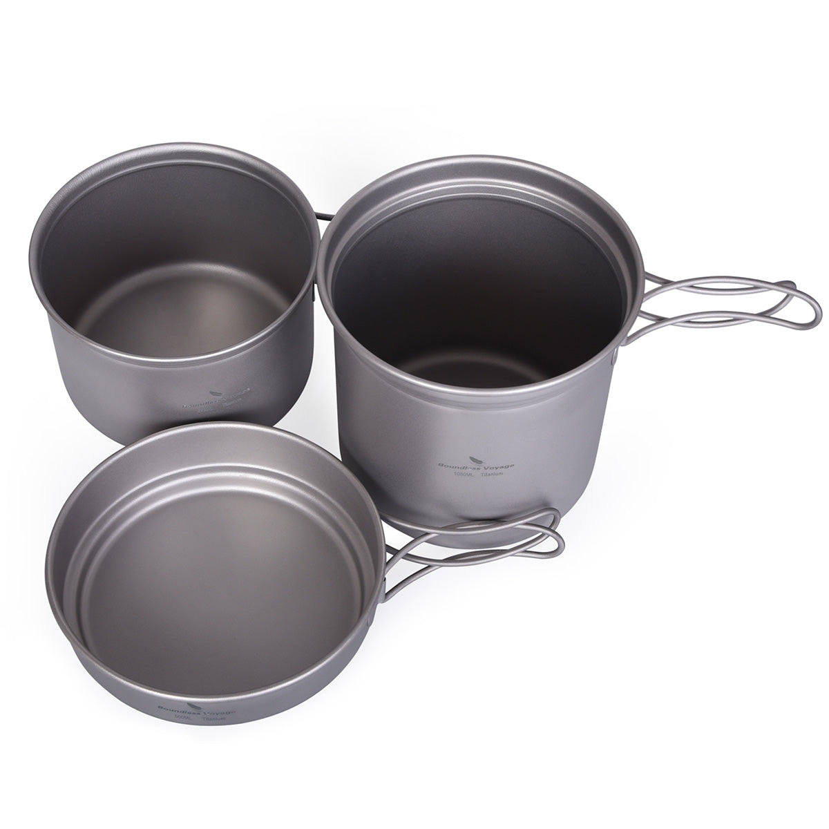 Boundless Voyage Outdoor Titanium Pot Pan Set with Folding Handle Camping Soup Bowl Mug Dish Mess Kit