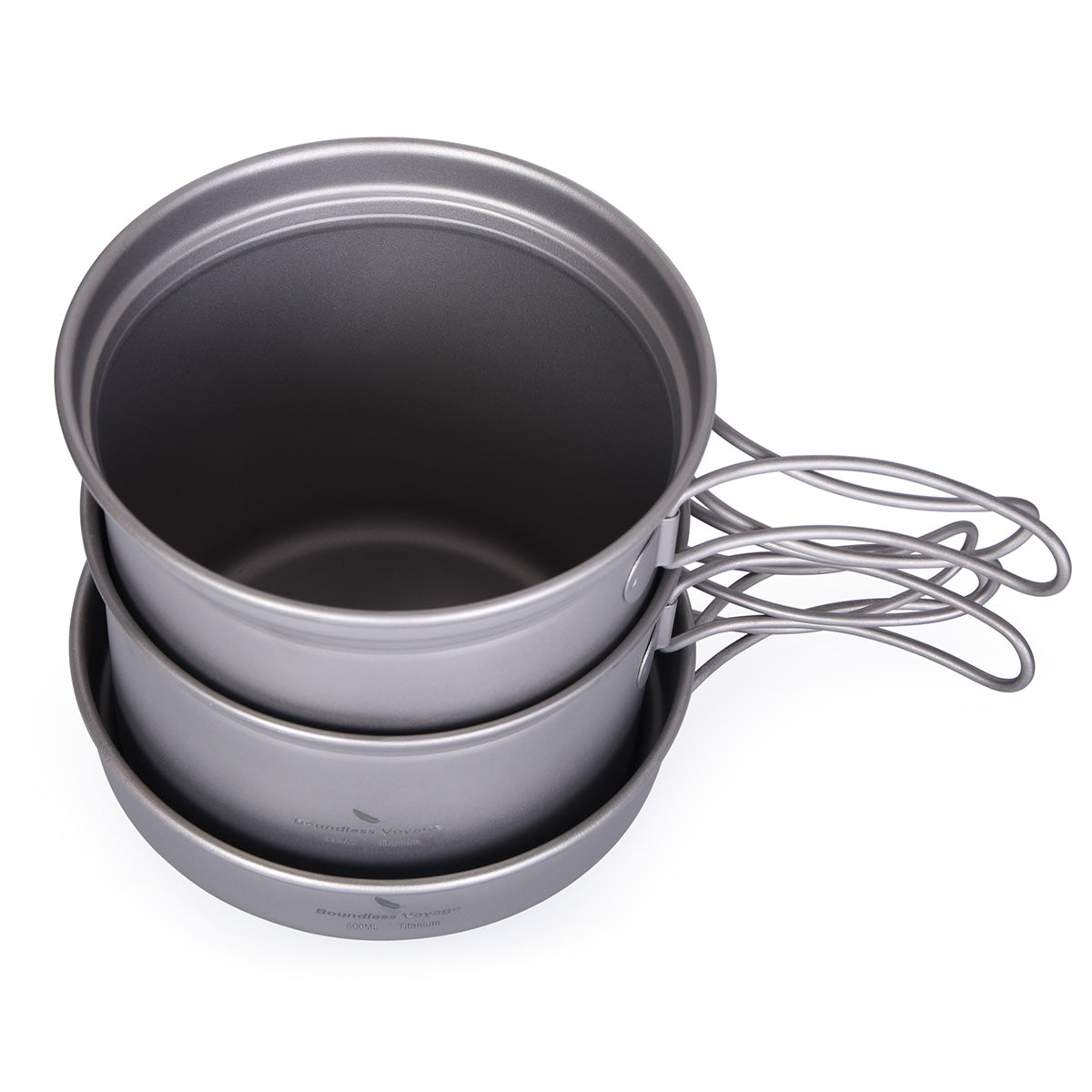 Boundless Voyage Outdoor Titanium Pot Pan Set with Folding Handle Camping Soup Bowl Mug Dish Mess Kit