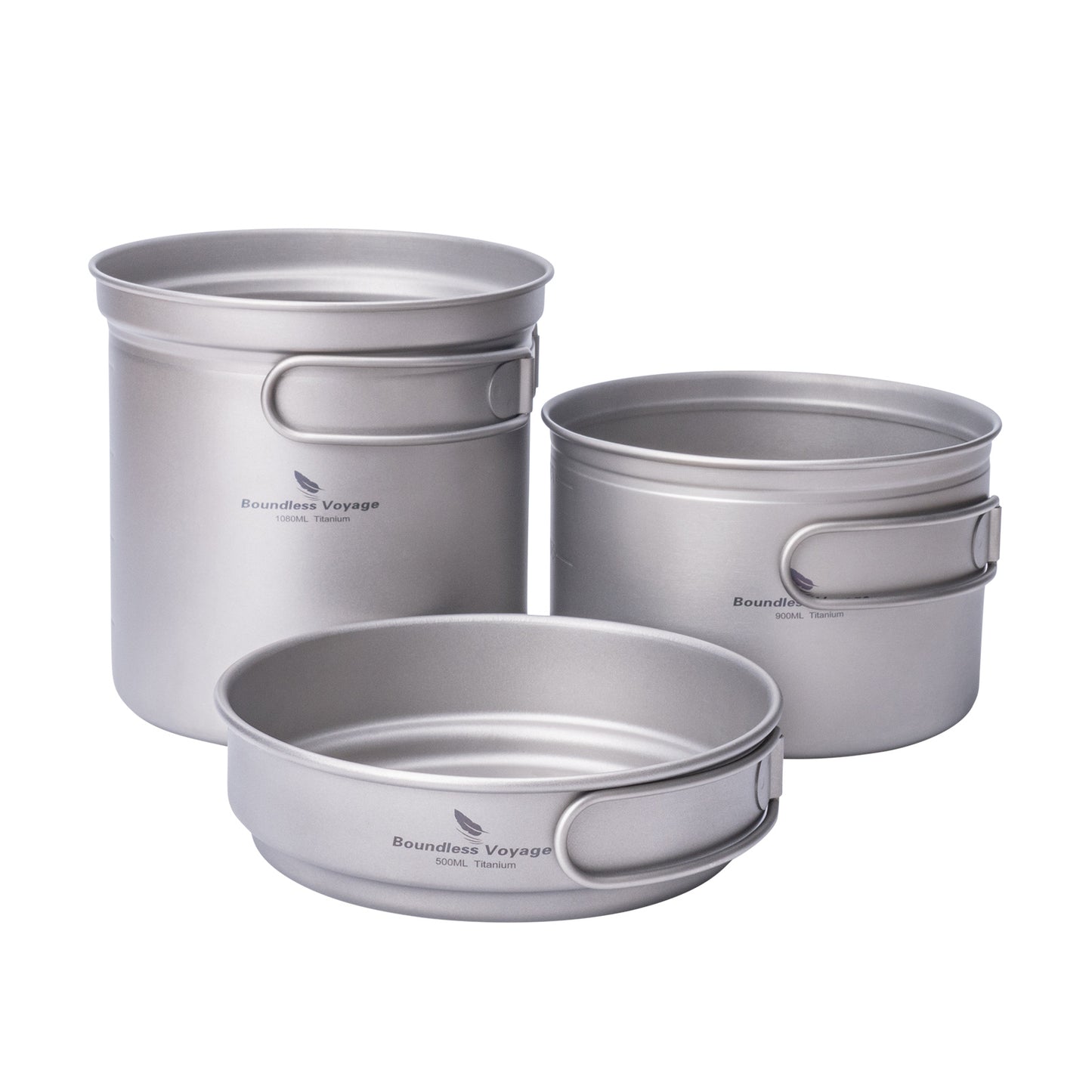 Boundless Voyage Titanium Cookware Set (3-Piece) – Ultralight Camping Pot, Pan & Cooking Set, Nesting TA1 Titanium Gear for Backpacking, Hiking & Outdoor Cookin