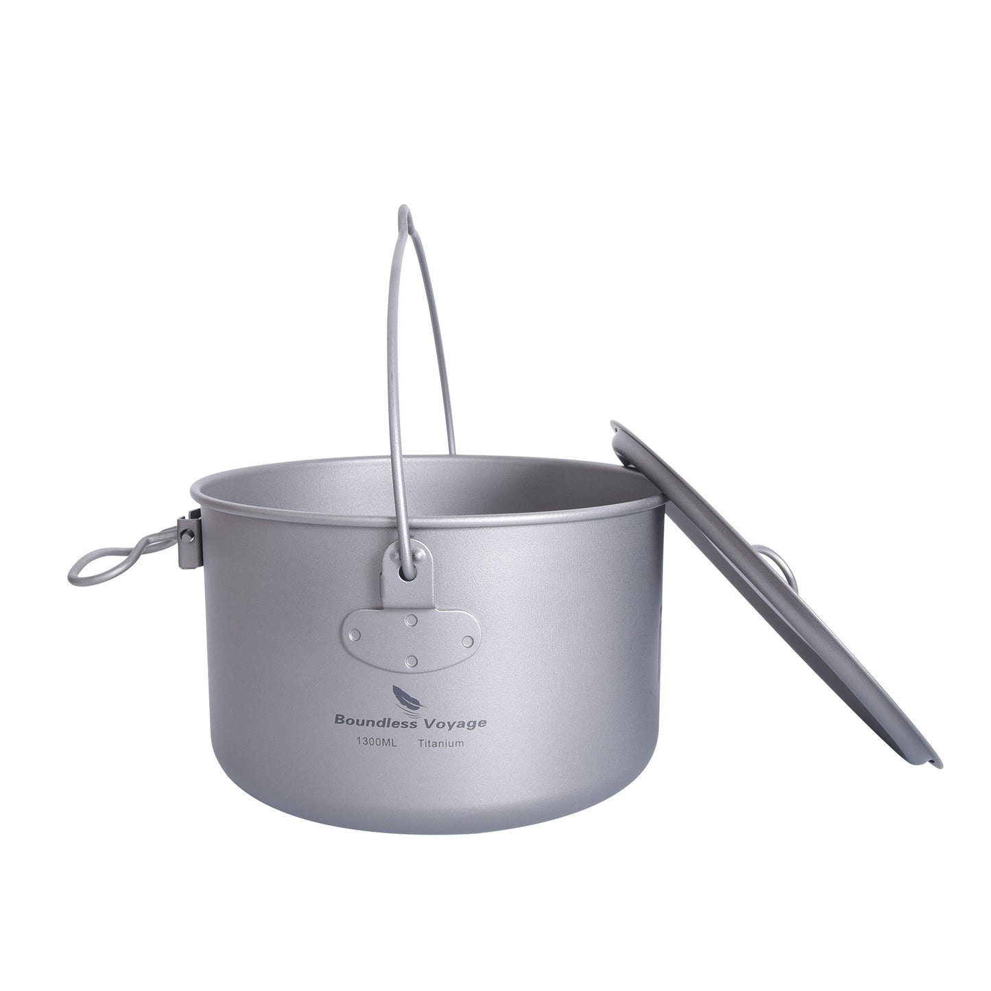 Boundless Voyage 1300ml TA1 Titanium Camping Pot with Lid – Ultralight Folding-Handle Cookware for Hiking, Picnic & Outdoor Soup Cooking