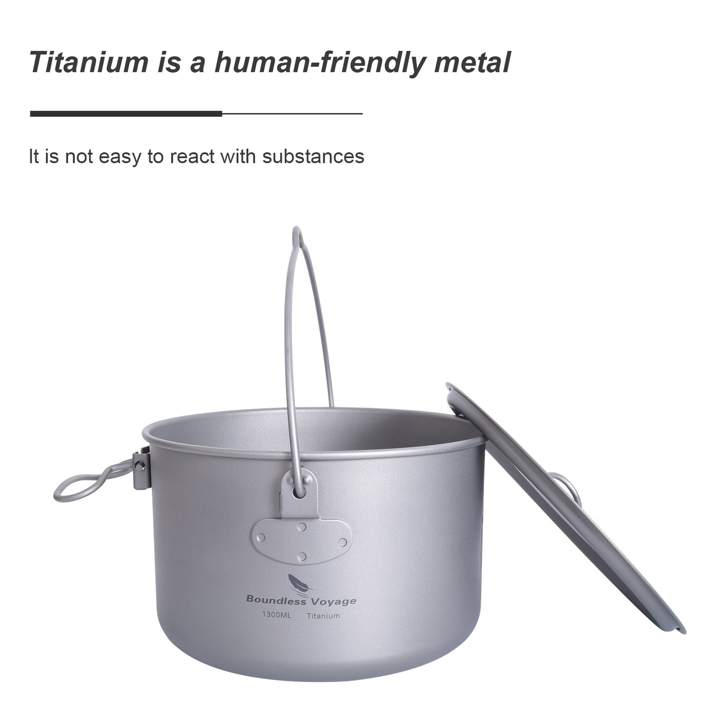 Boundless Voyage 1300ml TA1 Titanium Camping Pot with Lid – Ultralight Folding-Handle Cookware for Hiking, Picnic & Outdoor Soup Cooking
