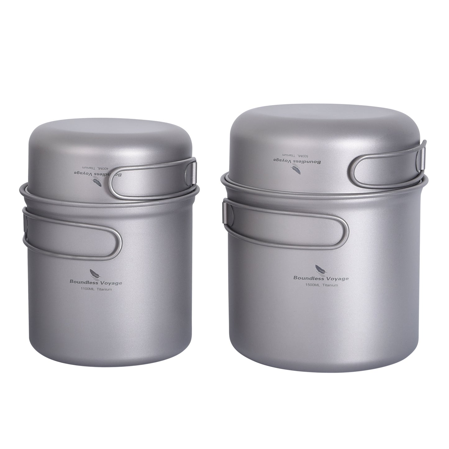 Boundless Voyage Titanium Pot Pan Set 400ml+500ml+1100ml+1500ml– Ultralight Camping Cookware (1100ml / 1500ml), Nesting TA1 Titanium Mug Plate Set for Backpacking & Hiking