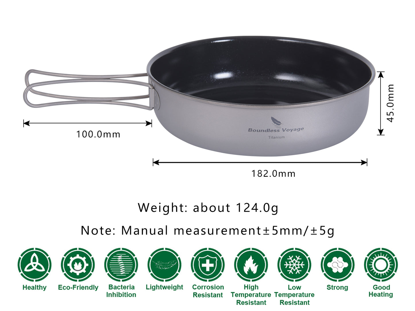 Boundless Voyage Titanium Non-stick Frying Pan with Ceramic Coating – Folding Handle | Ultralight Outdoor Camping, Picnic & Hiking Skillet | Durable, Portable & Eco-Friendly Tableware