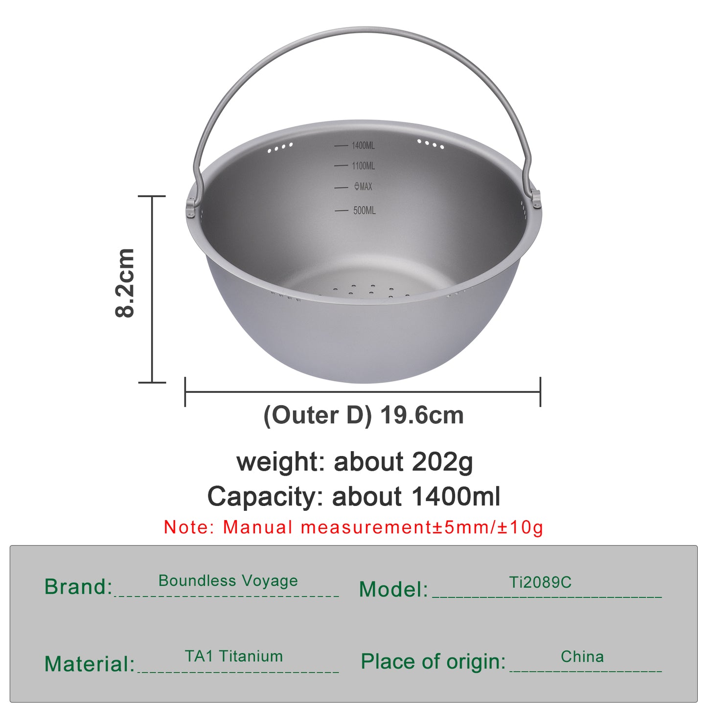 Boundless Voyage Titanium Camping Pot 3.2L  Ultralight Multifunctional Rice Cooker with Perforated Inner Liner for Hiking  Travel