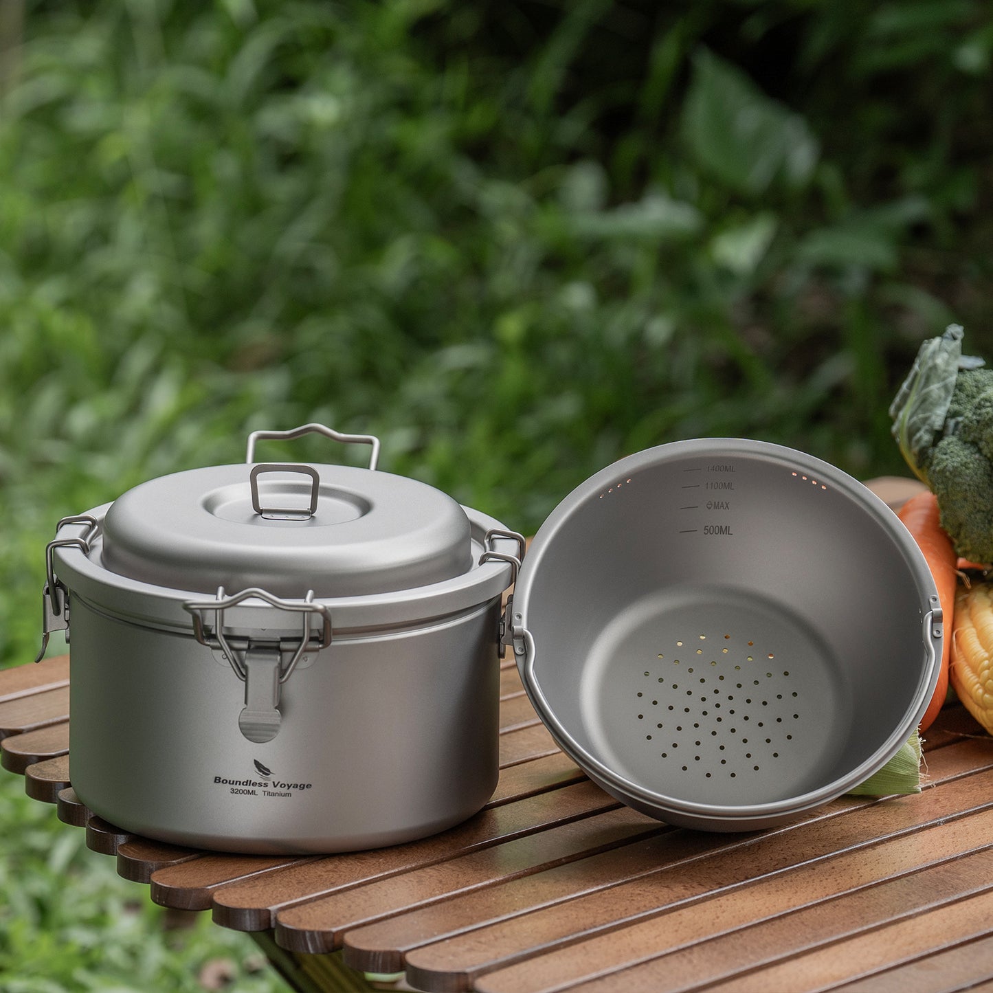 Boundless Voyage Titanium Camping Pot 3.2L  Ultralight Multifunctional Rice Cooker with Perforated Inner Liner for Hiking  Travel