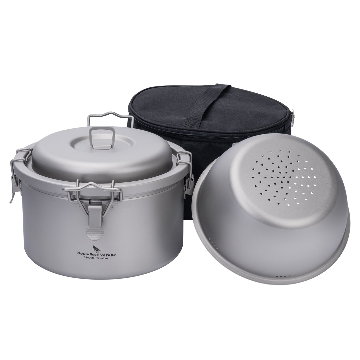 Boundless Voyage Titanium Camping Pot 3.2L  Ultralight Multifunctional Rice Cooker with Perforated Inner Liner for Hiking  Travel