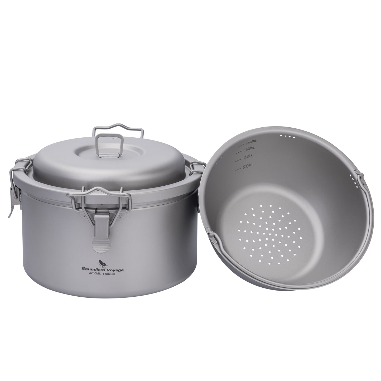 Boundless Voyage Titanium Camping Pot 3.2L  Ultralight Multifunctional Rice Cooker with Perforated Inner Liner for Hiking  Travel
