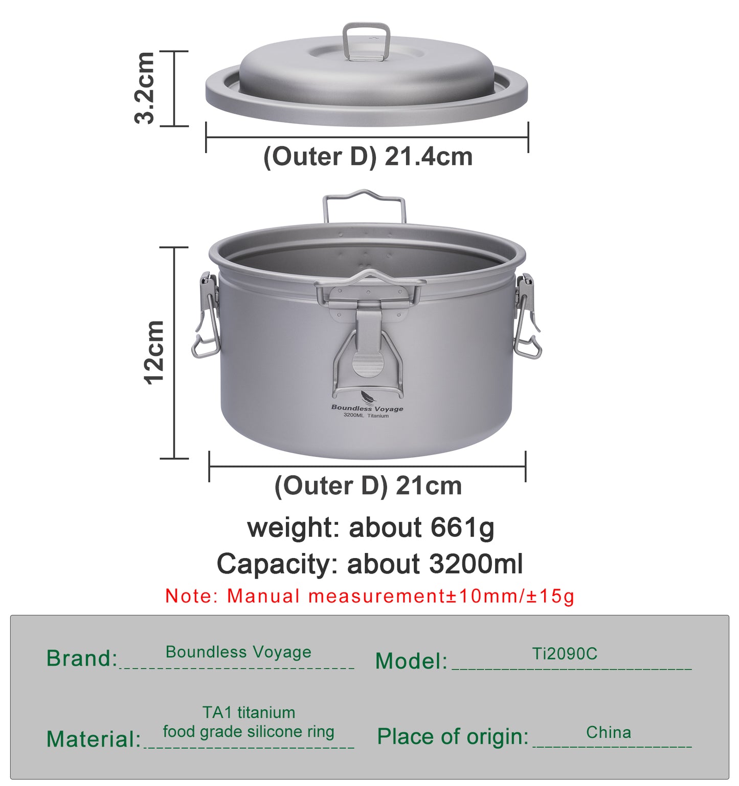 Boundless Voyage Titanium Camping Pot 3.2L  Ultralight Multifunctional Rice Cooker with Perforated Inner Liner for Hiking  Travel