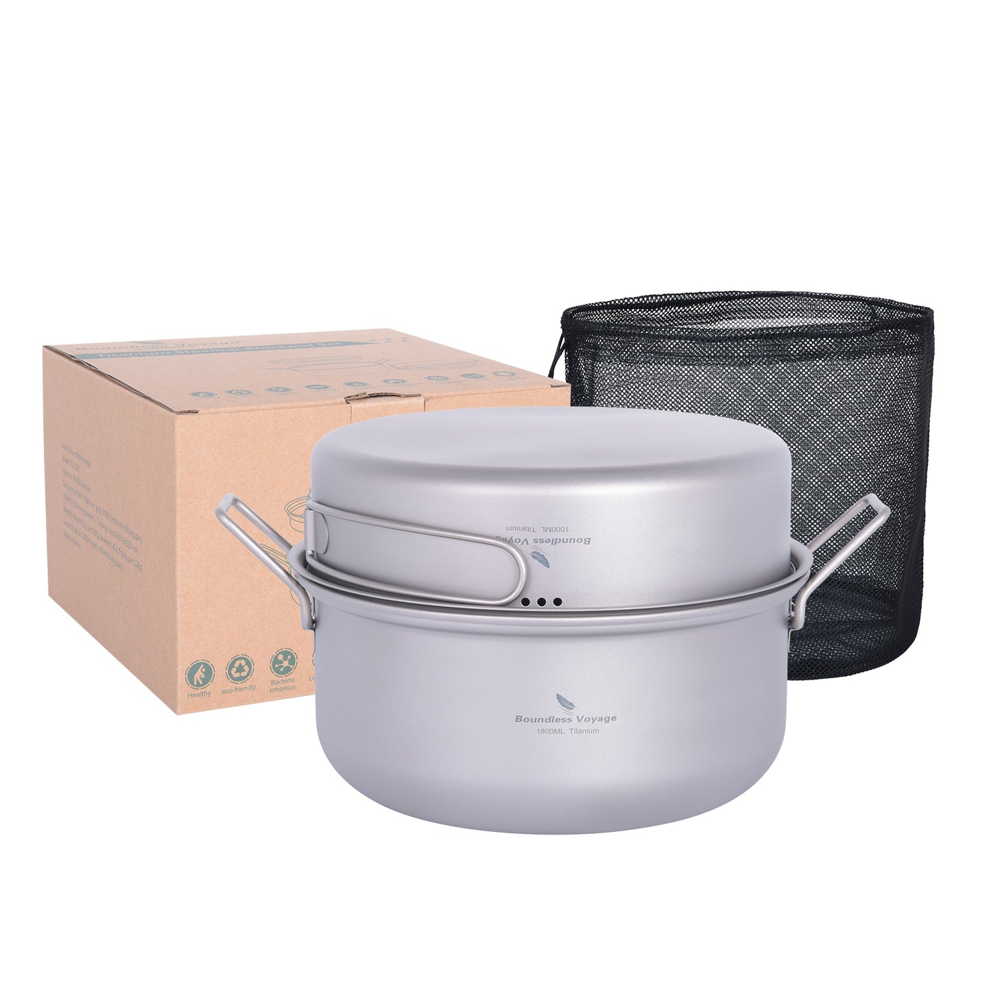 Boundless Voyage Titanium 1.8L Pot & 1000ml Frying Pan Set – Ultralight Steamer & Cookware for Camping, Hiking & Outdoor Cooking