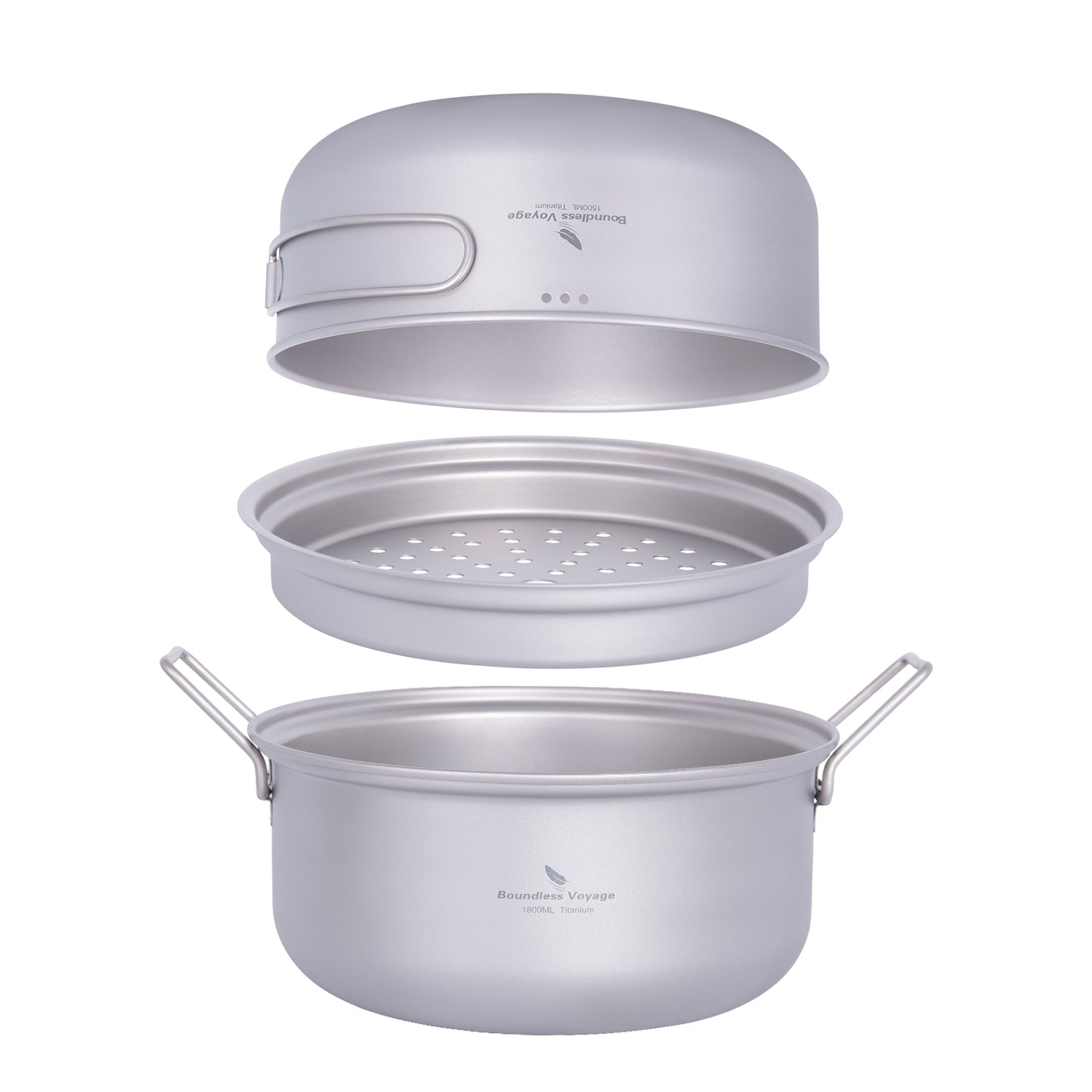 Boundless Voyage Titanium 1.8L Pot & 1000ml Frying Pan Set – Ultralight Steamer & Cookware for Camping, Hiking & Outdoor Cooking