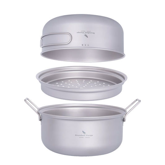 Boundless Voyage Titanium 1.8L Stockpot & 1500ml Frying Pan Set – Ultralight Steamer Cookware for Camping, Hiking & Outdoor Cooking