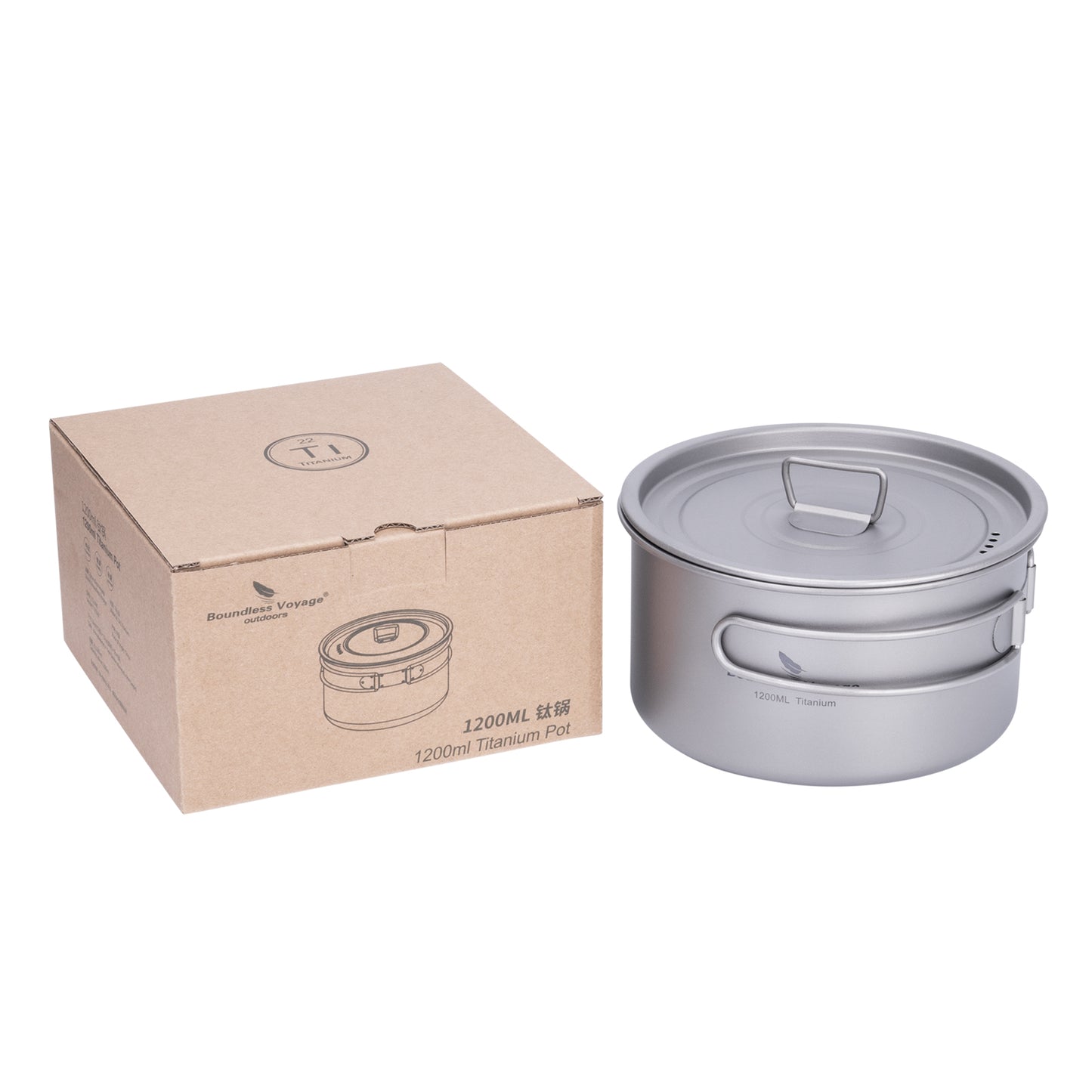 Boundless Voyage 1200ml TA1 Titanium Camping Pot – Ultralight Portable Cooking for Hiking, Trekking, Fishing & Mountaineering