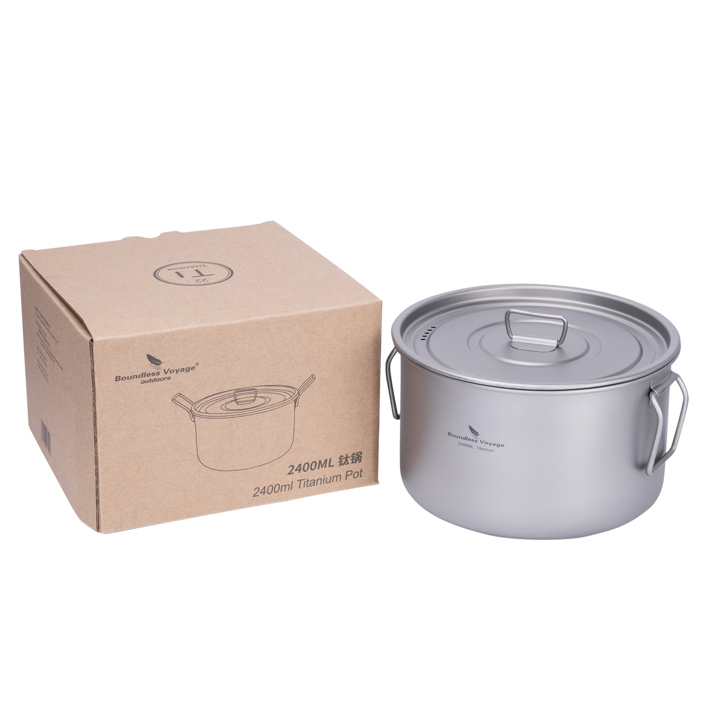 Boundless Voyage Lightweight 2400ml Titanium Pot Outdoor Portable Cooking Set hiking Backpacking Pot for Hiking Trekking Picnic Fishing Mountaineering