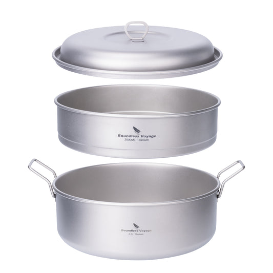 Boundless Voyage 2.2L Titanium Stock Pot with 2L Steamer – Ultralight Camping Cookware Set with Lid, TA1 Titanium Outdoor Cooking Pot for Hiking, Picnic & Home Kitchen