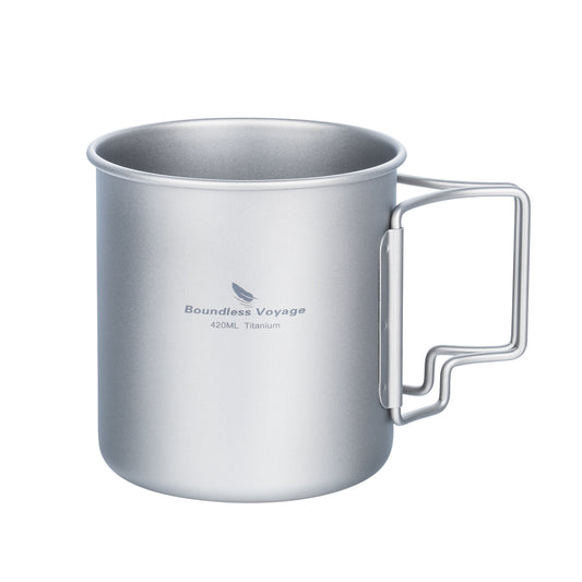 Boundless Voyage 420ml TA1 Titanium Camping Mug – Ultralight Foldable-Handle Cup for Water, Coffee & Tea Outdoors