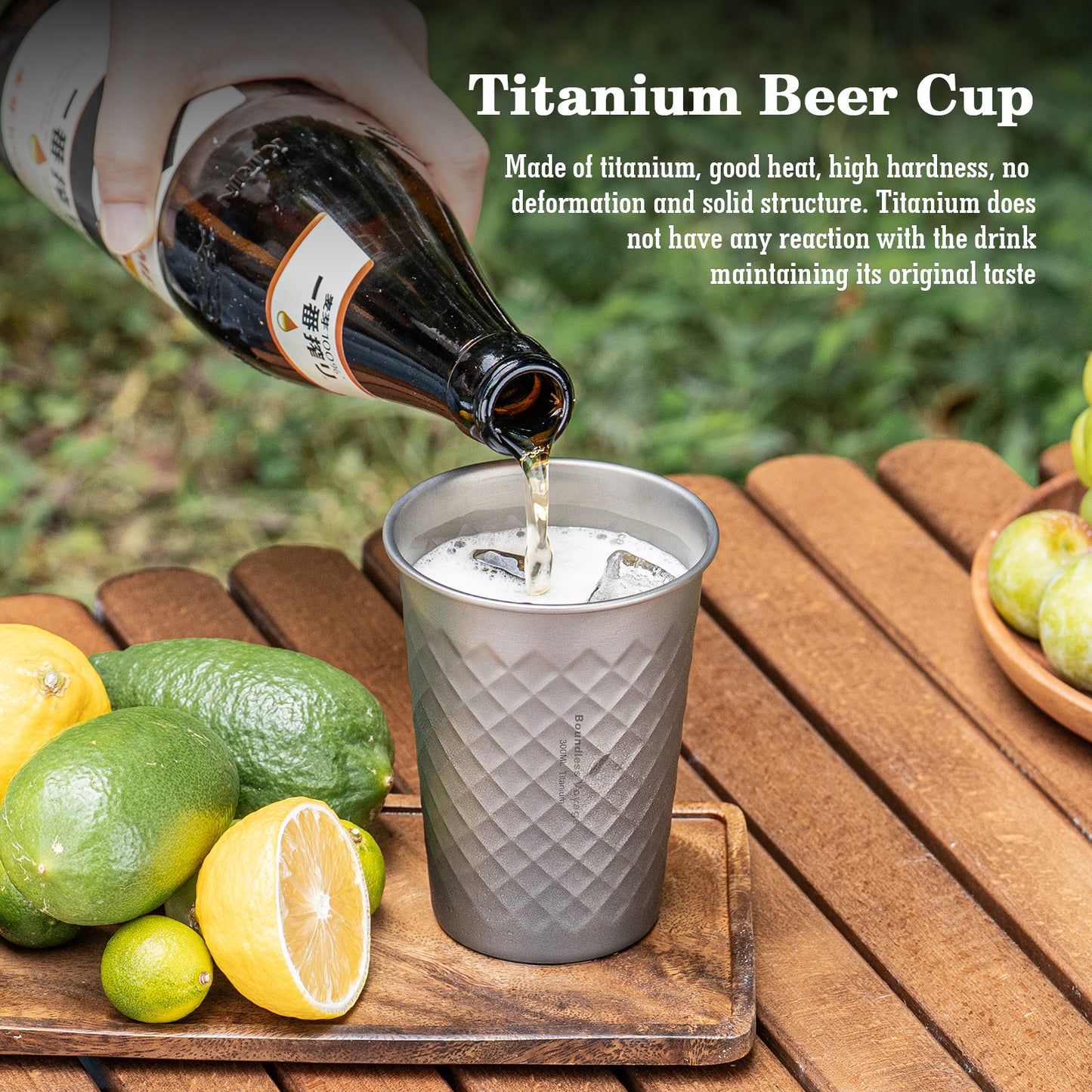 Boundless Voyage Titanium Cup 300ml Stackable Premium Metal Drinking Cups Reusable Beer Juice Cup Suitable for Home, Party, Camping, Outdoor