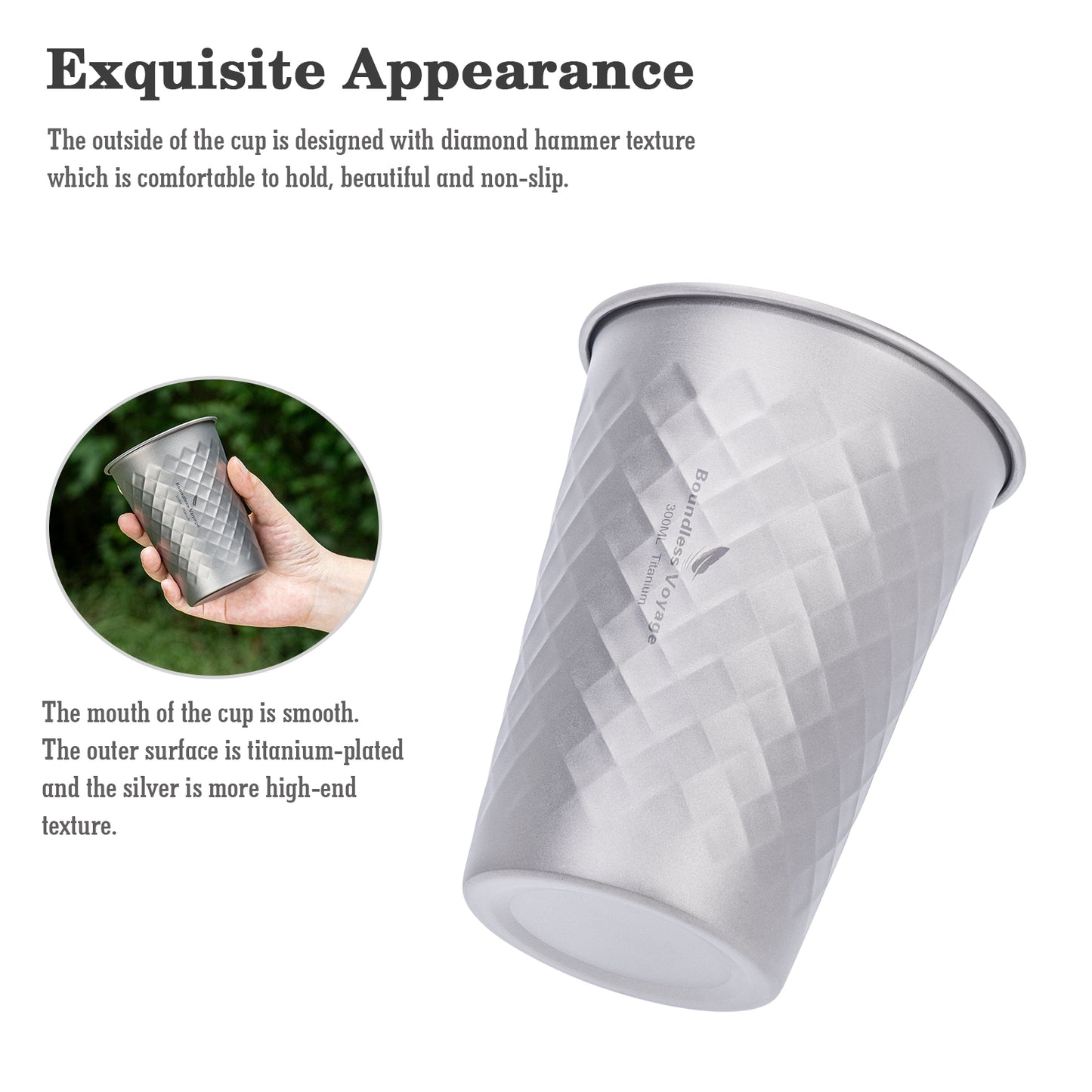 Boundless Voyage Titanium Cup 300ml Stackable Premium Metal Drinking Cups Reusable Beer Juice Cup Suitable for Home, Party, Camping, Outdoor