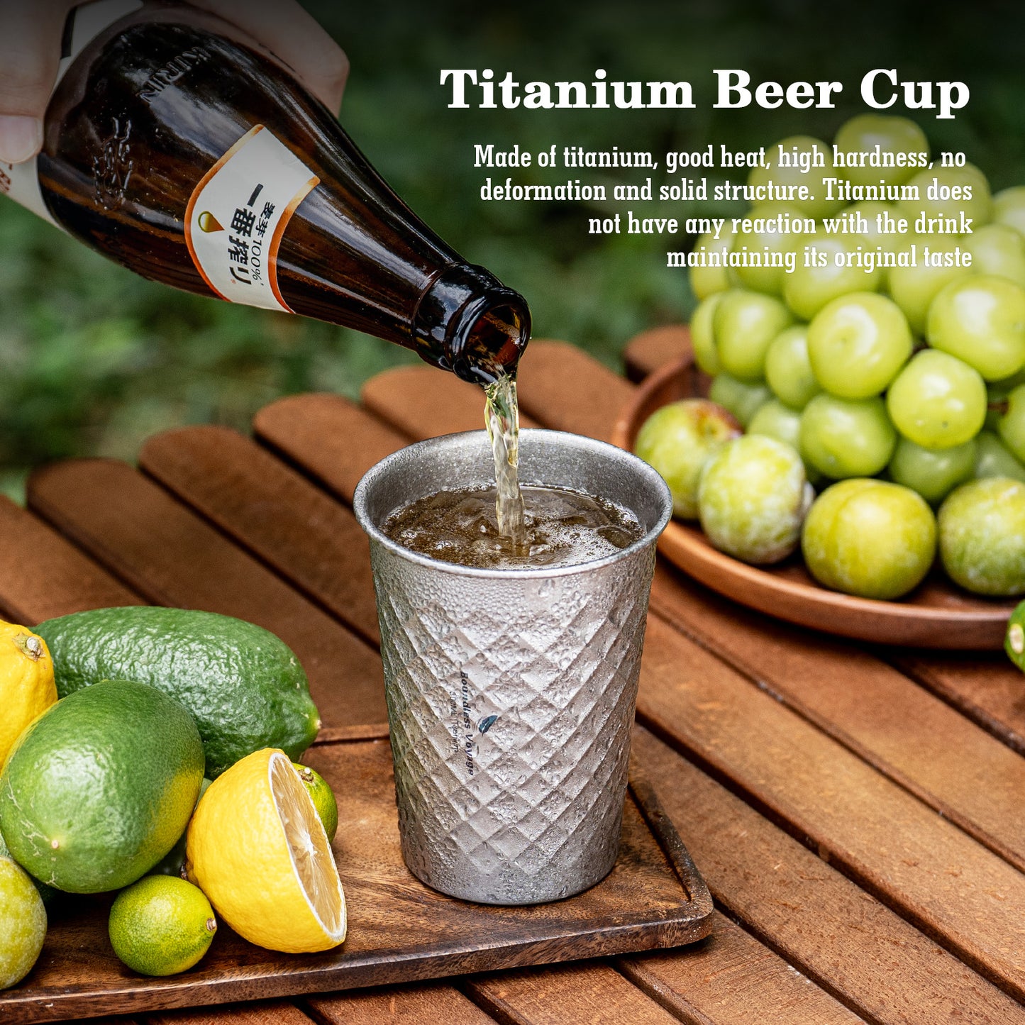 Boundless Voyage Titanium Cup 300ML  Stackable Premium Metal Drinking Cups Reusable Beer Juice Cup Suitable for Home, Party, Camping, Outdoor