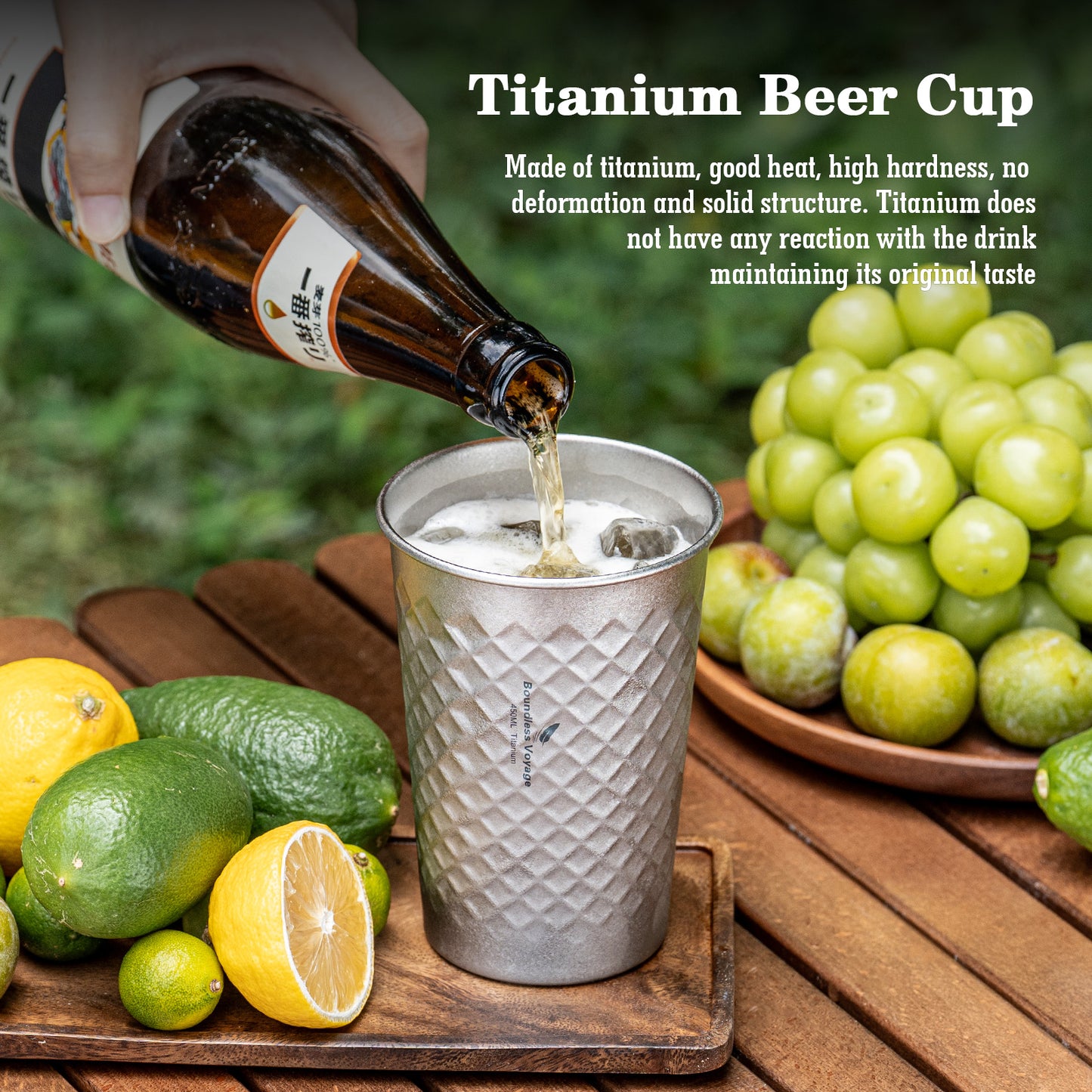 Boundless Voyage Titanium Cup 400ML  Stackable Premium Metal Drinking Cups Reusable Beer Juice Cup Suitable for Home, Party, Camping, Outdoor