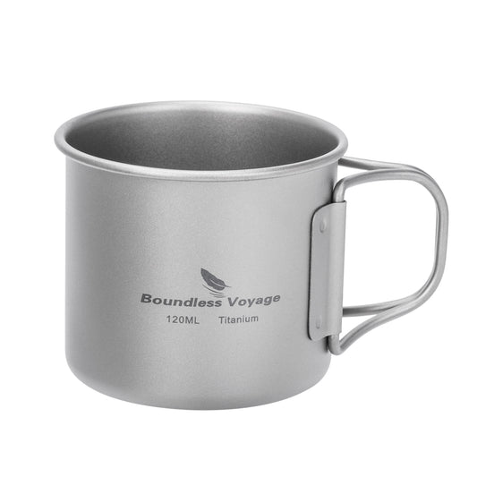 Boundless Voyage 120ml Titanium Camping Cup with Folding Handle – Ultralight Mini Coffee & Espresso Mug for Hiking, Backpacking & Travel