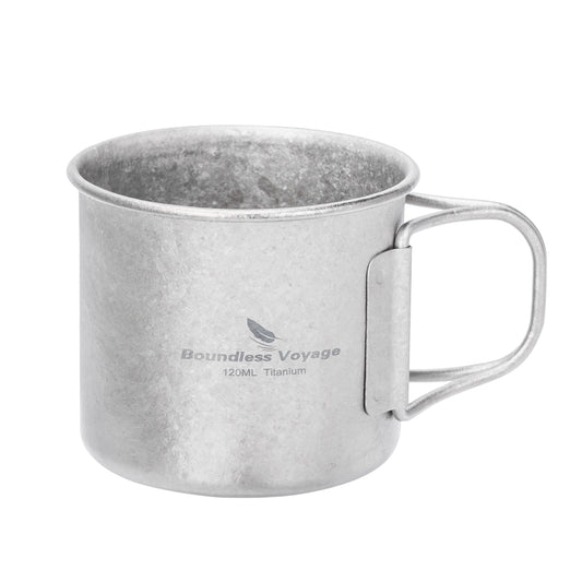 Boundless Voyage 120ml Titanium Camping Cup with Folding Handle – Ultralight Mini Coffee & Espresso Mug for Hiking, Backpacking & Travel