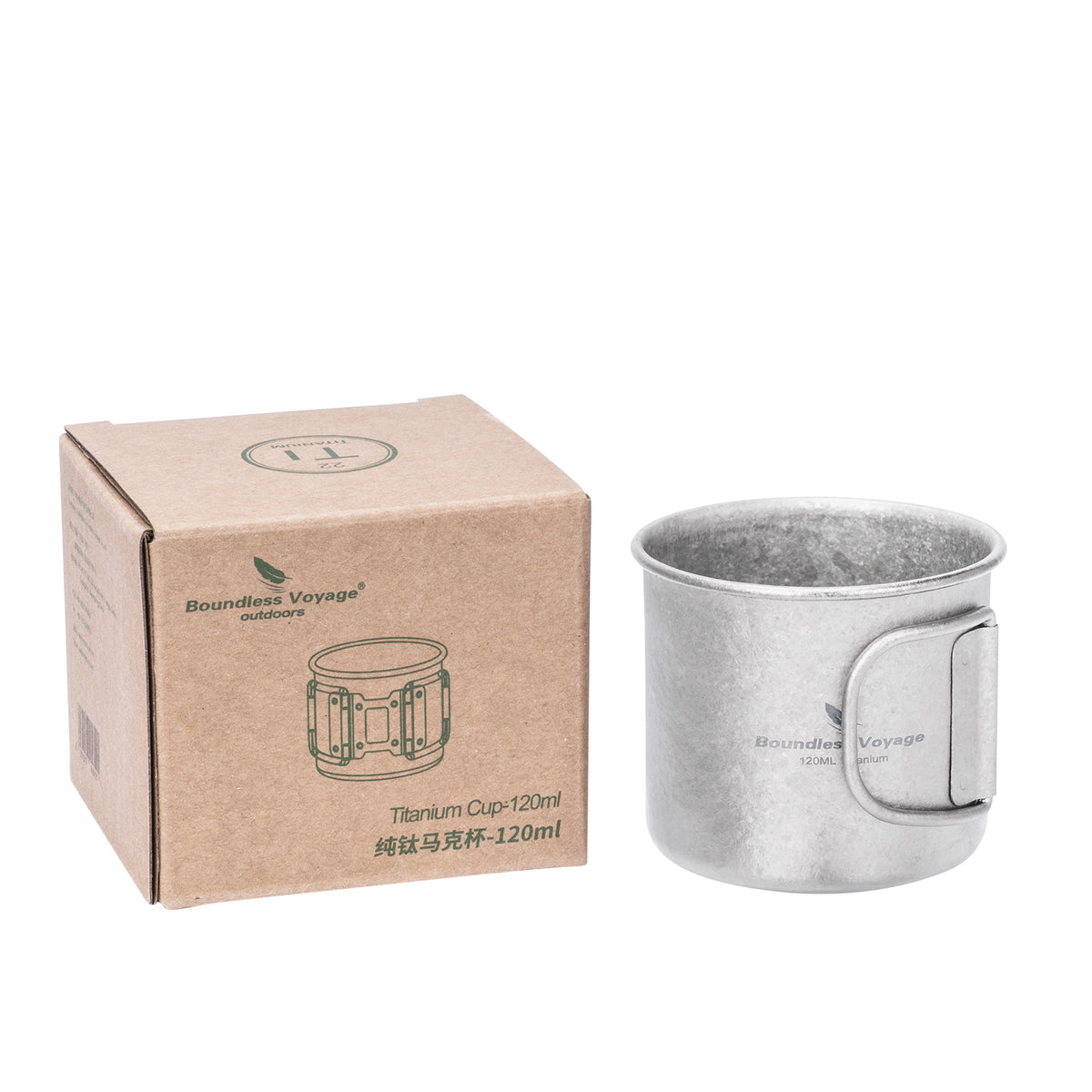 Boundless Voyage 120ml Titanium Camping Cup with Folding Handle – Ultralight Mini Coffee & Espresso Mug for Hiking, Backpacking & Travel